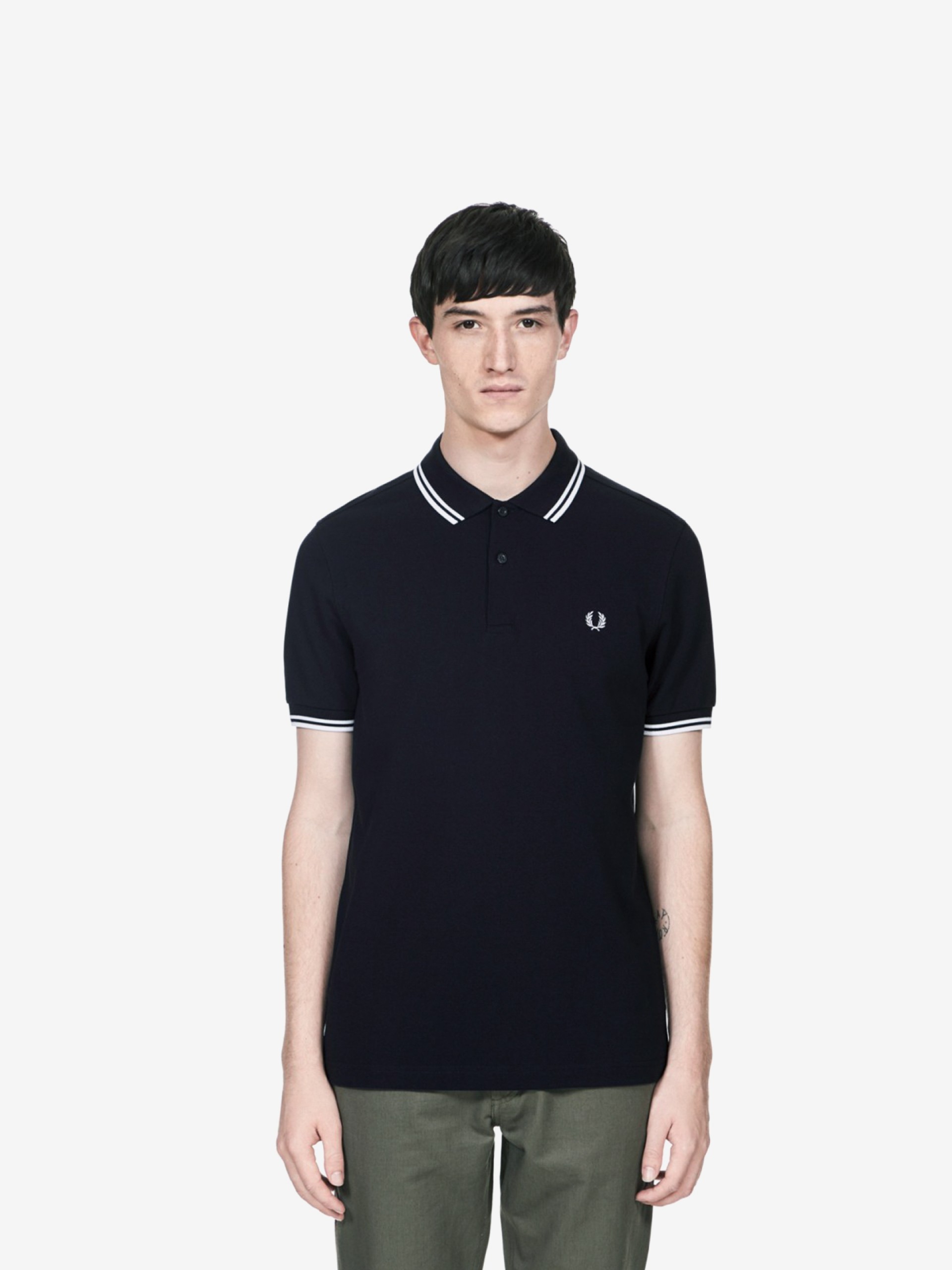 Fred Perry M3600 Twin Tipped Blue and White Polo Shirt