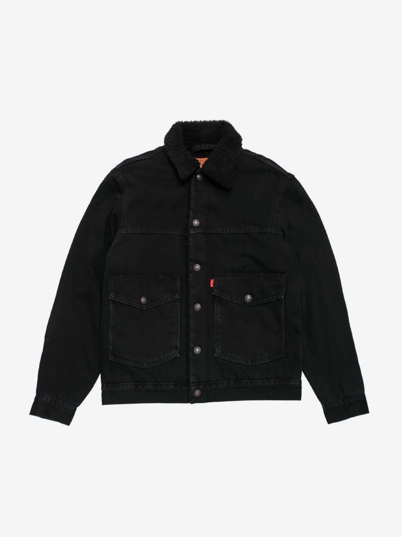 patched sherpa trucker jacket