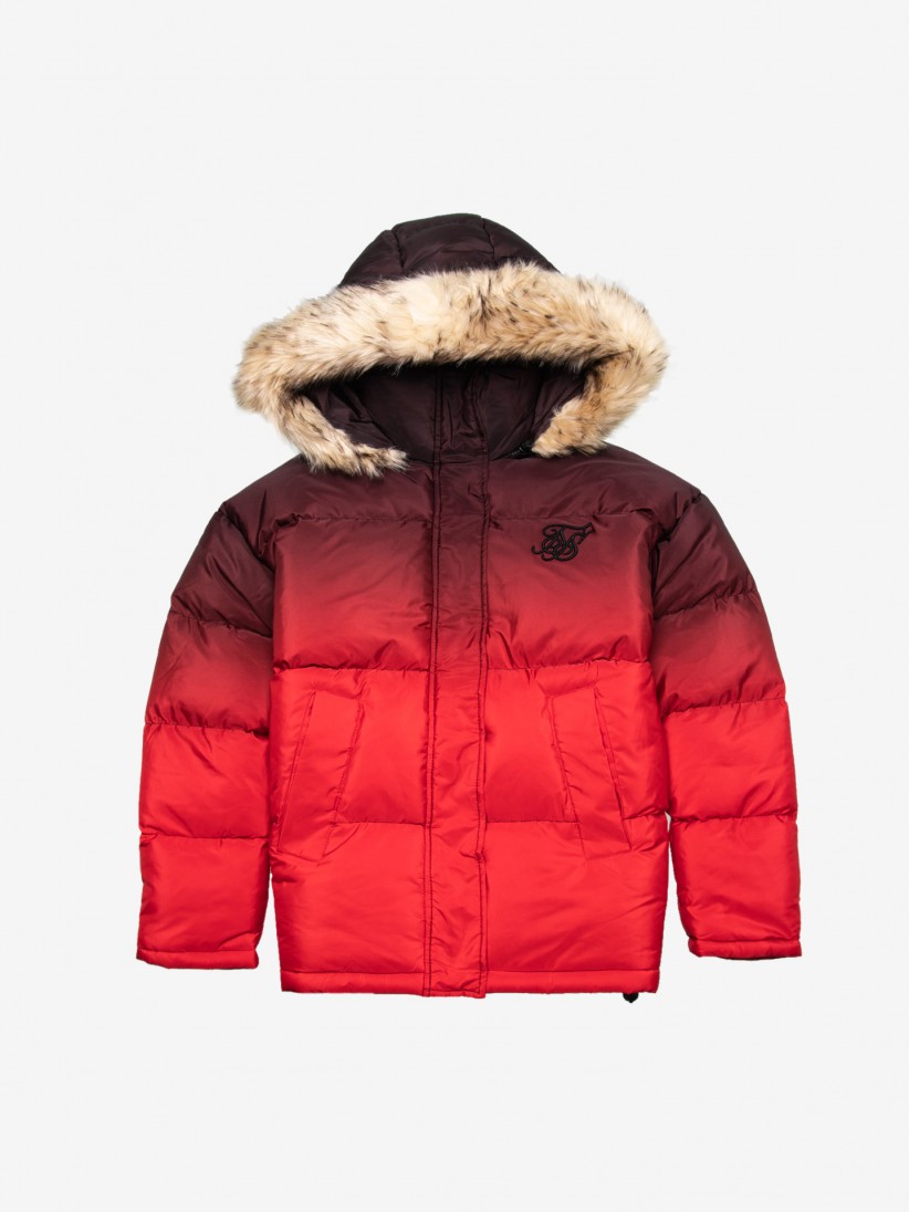 siksilk fur hood padded jacket red