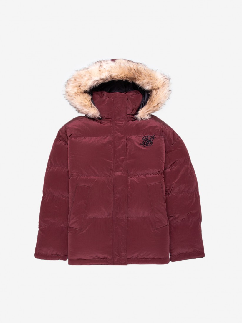 siksilk fur hood padded jacket red