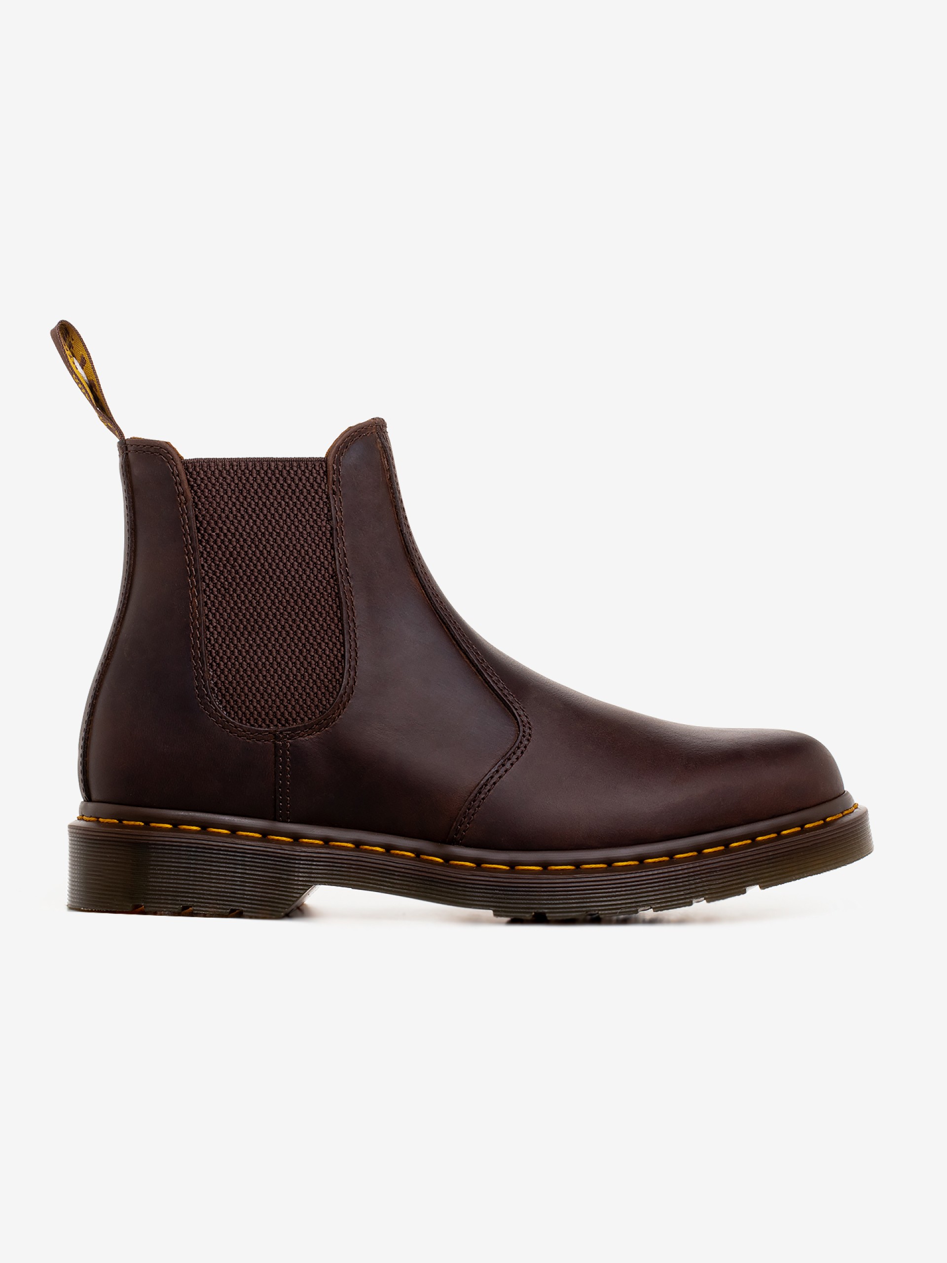 Dr. Martens 2976 Yellow Stitch Crazy Horse Leather Chelsea Brown Boots