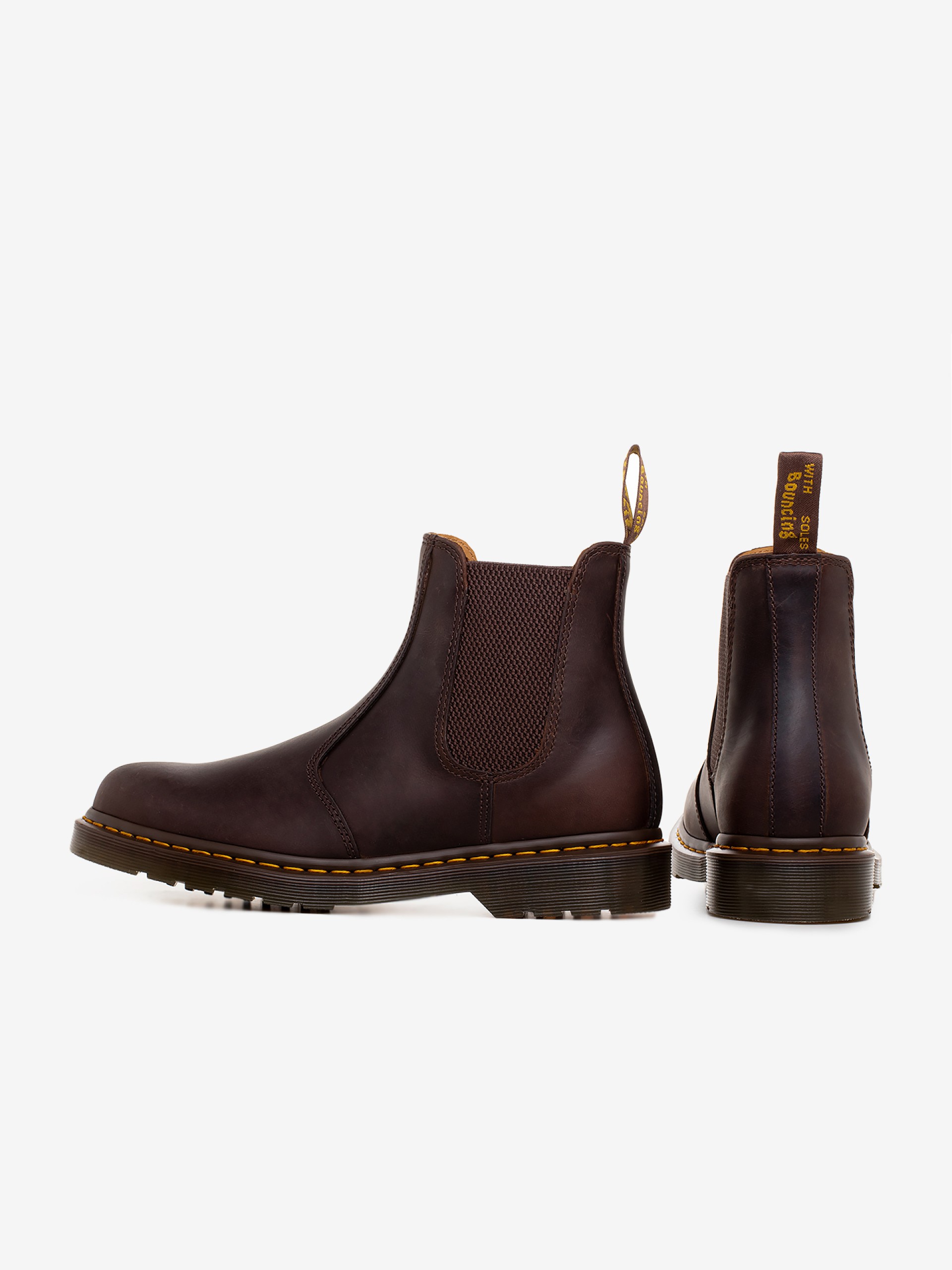 Dr. Martens 2976 Yellow Stitch Crazy Horse Leather Chelsea Brown Boots