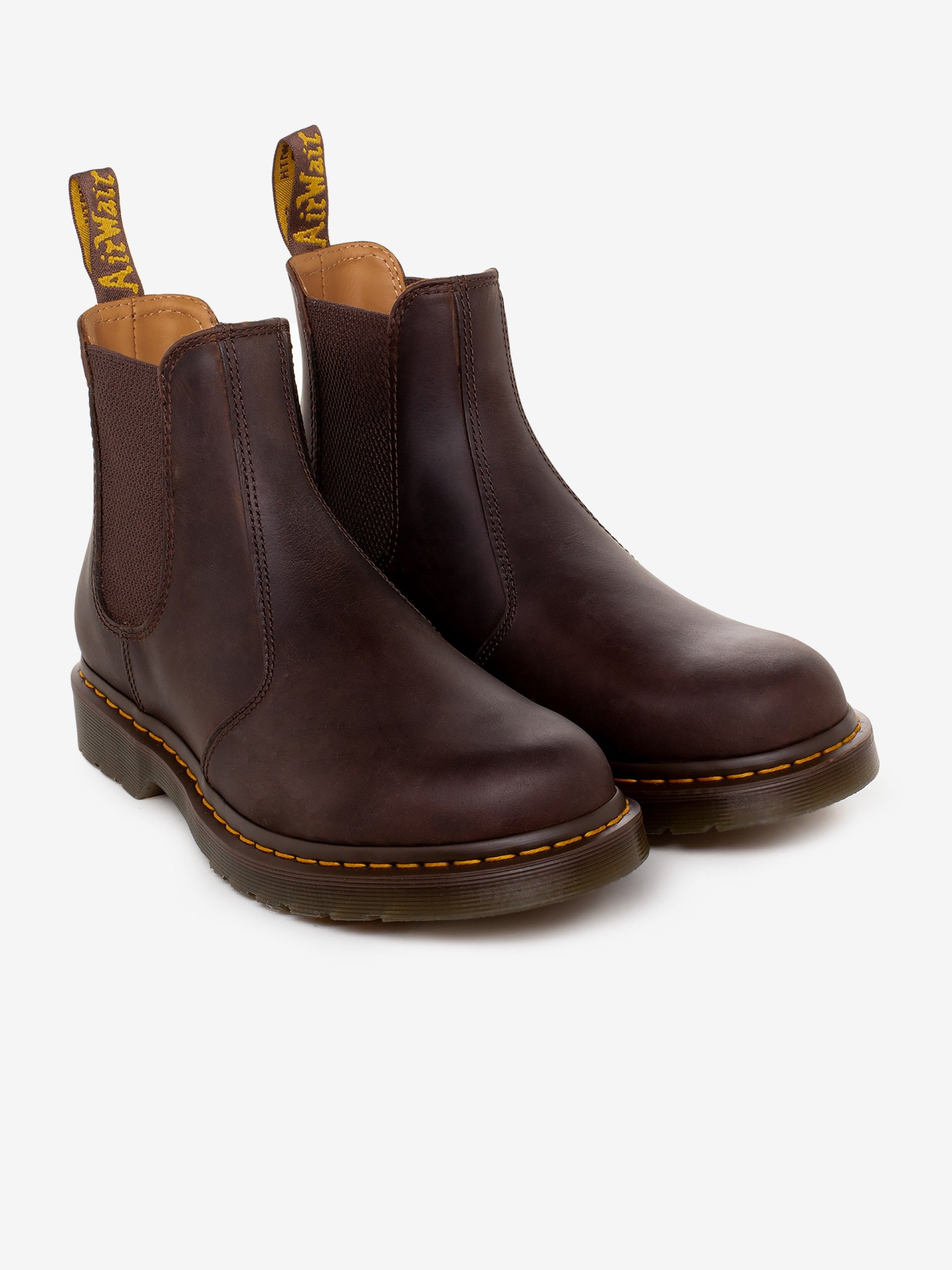 Dr. Martens 2976 Yellow Stitch Crazy Horse Leather Chelsea Brown Boots