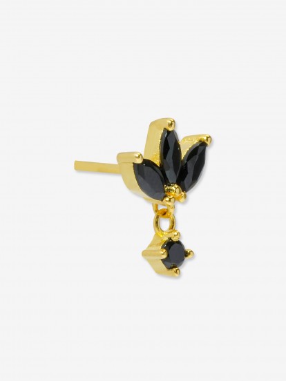 Brinco YDILIC Tiny Black Leaf & Pendant Gold