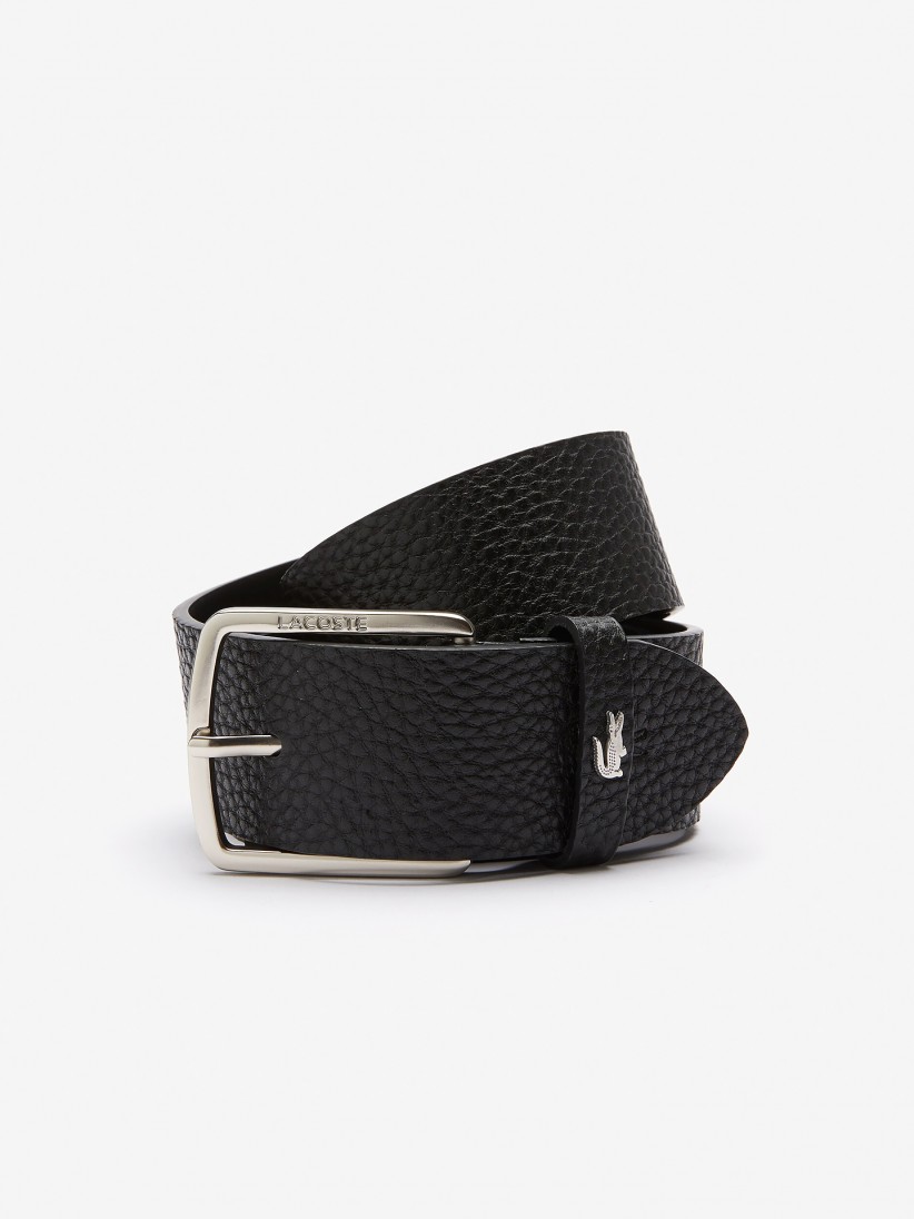 Cinto Lacoste Engraved Square Buckle Grained Leather