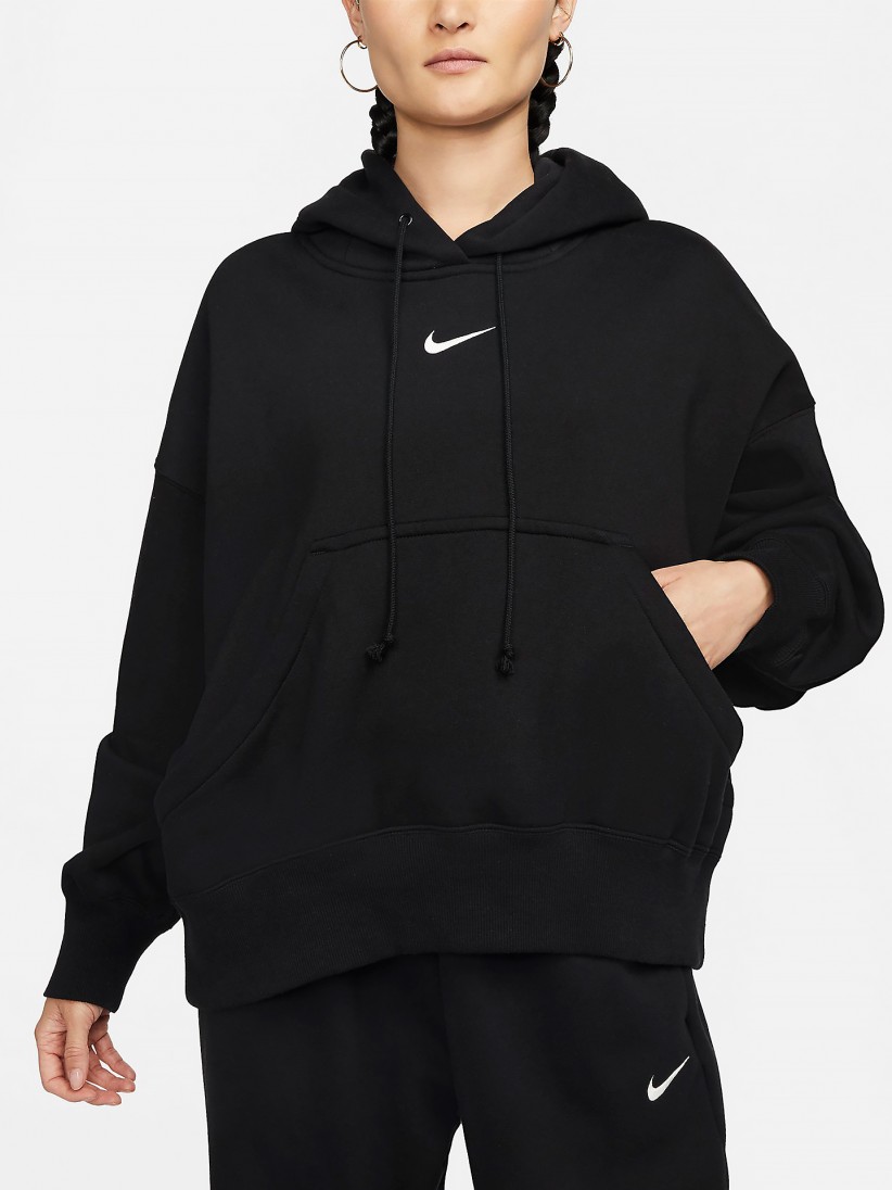 Camisola com Capuz Nike Sportswear Phoenix Fleece Oversized Preta Para Mulher