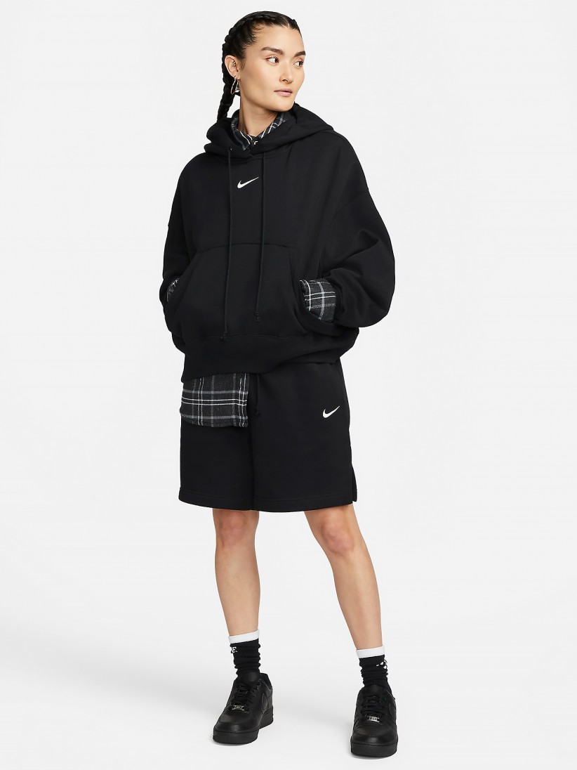 Camisola com Capuz Nike Sportswear Phoenix Fleece Oversized Preta Para Mulher