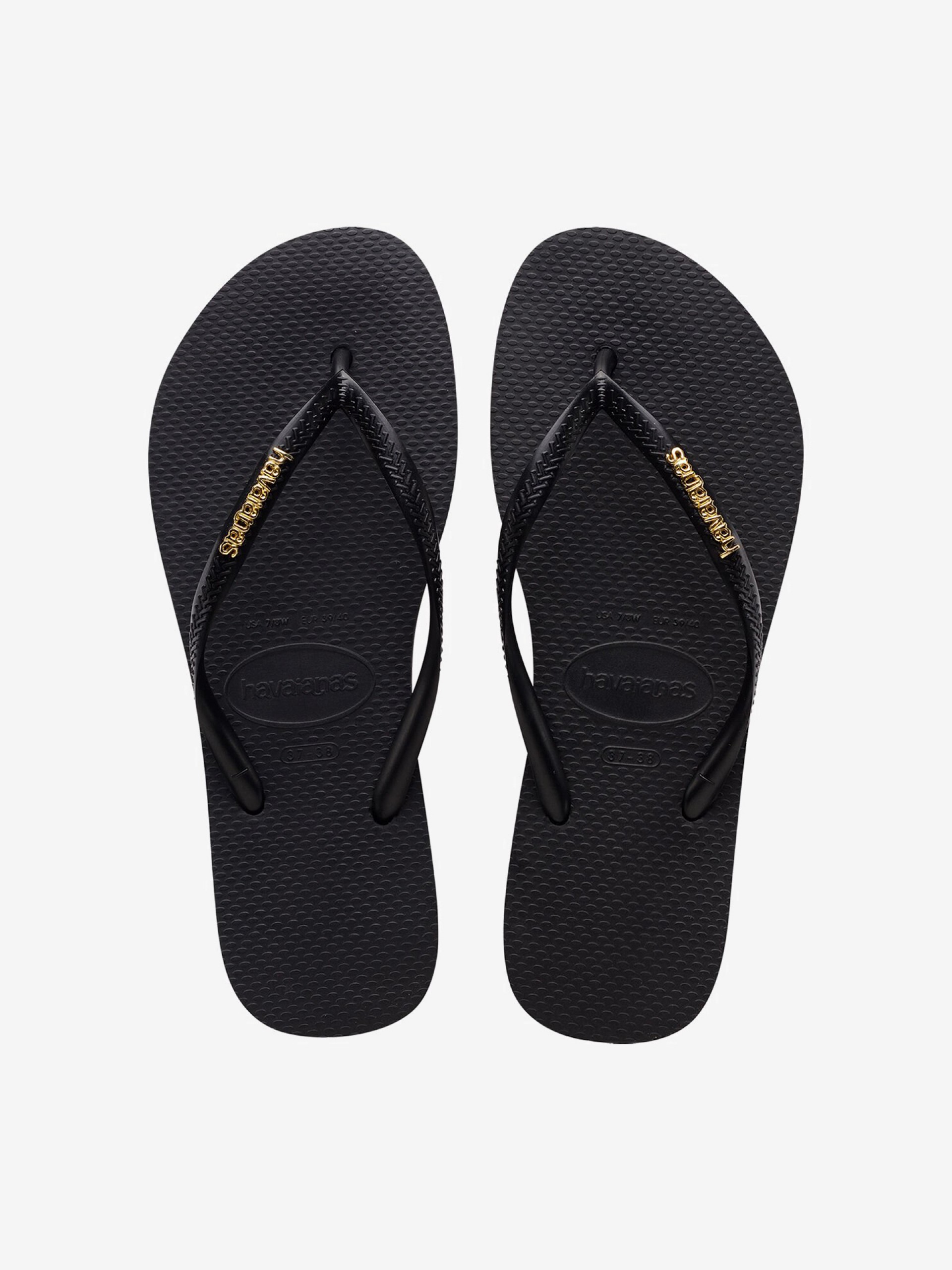 Chinelos Havaianas Slim Logo Metallic Pretos