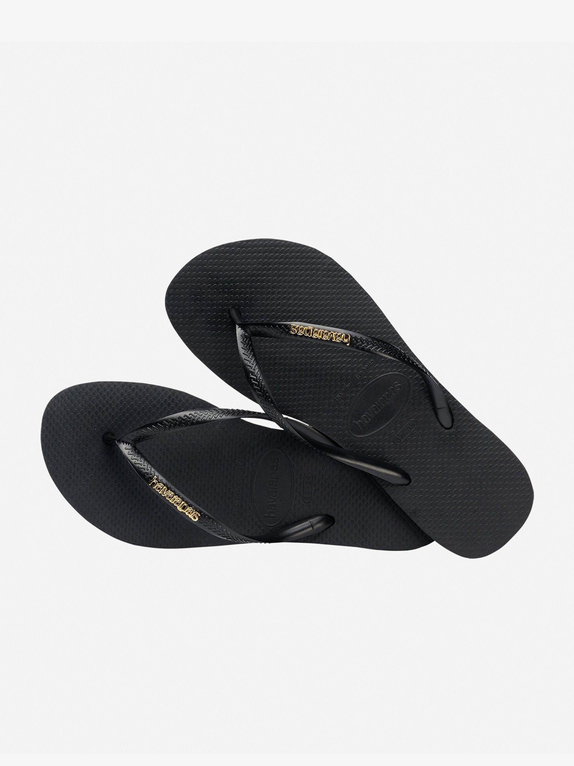 Chinelos Havaianas Slim Logo Metallic Pretos