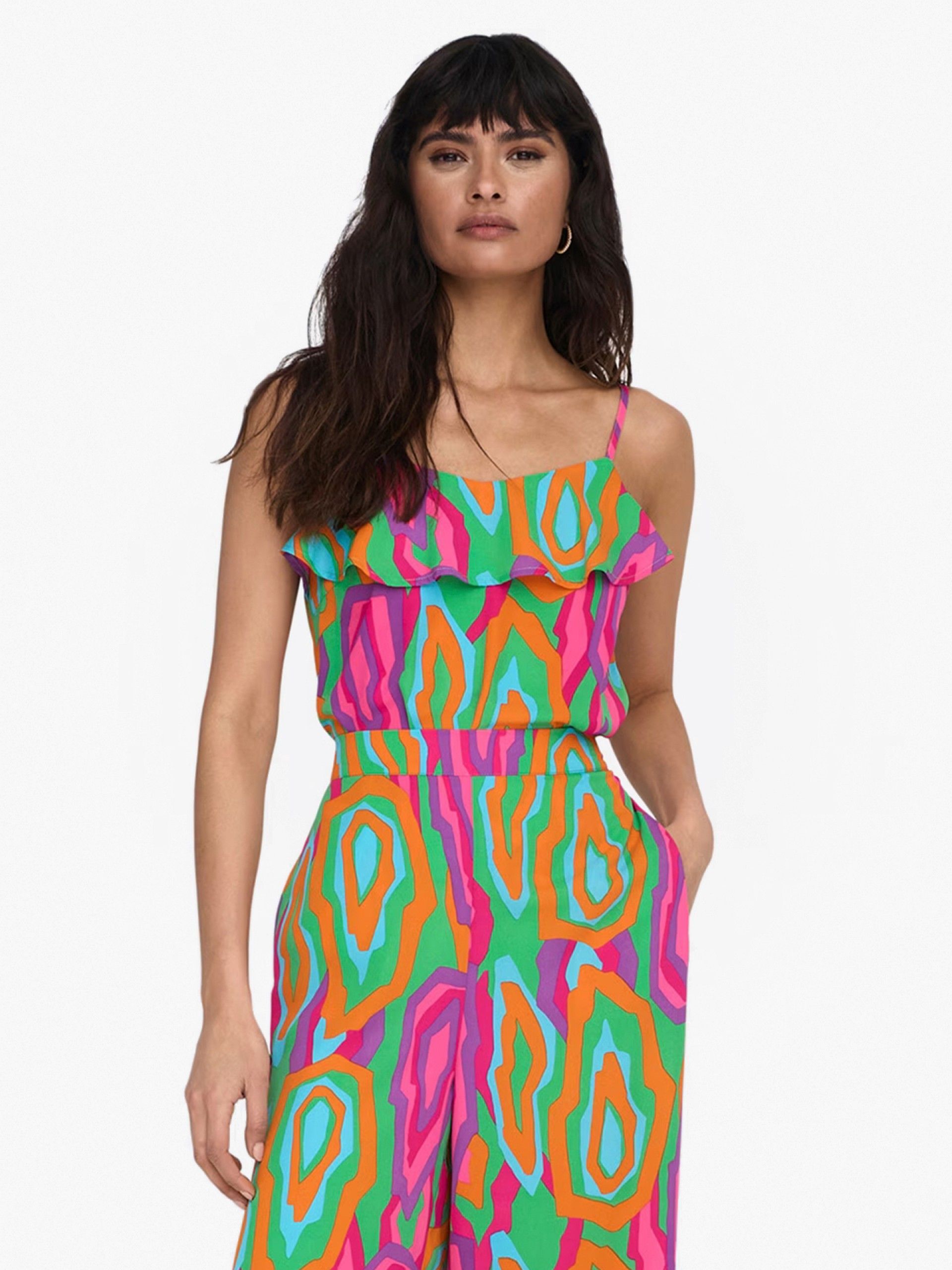 T-shirt Only ONLAlma Life Poly Frill Singlet Aop