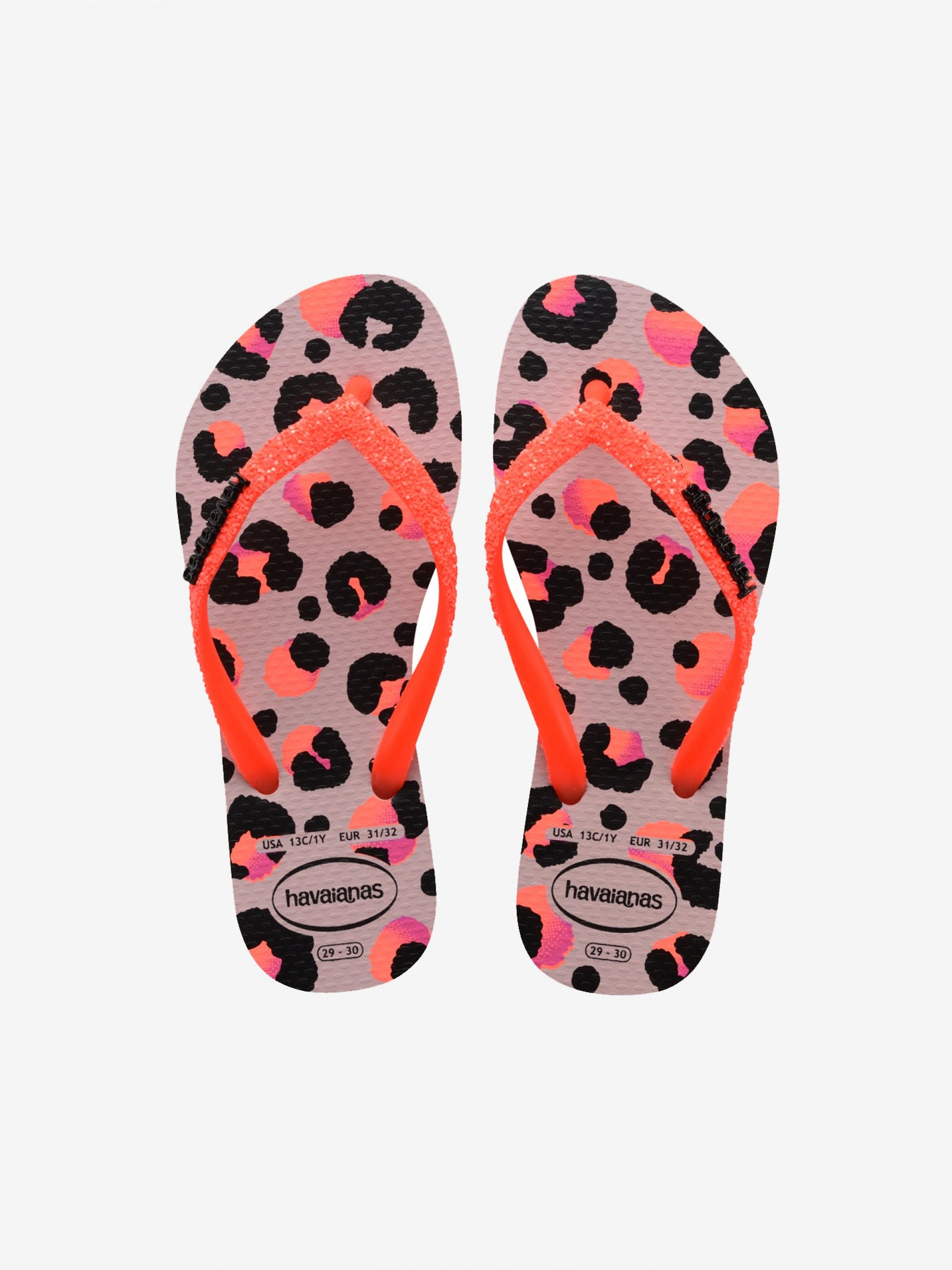 Chinelos Havaianas Slim Glitter Trendy Kids Padrão Leopardo