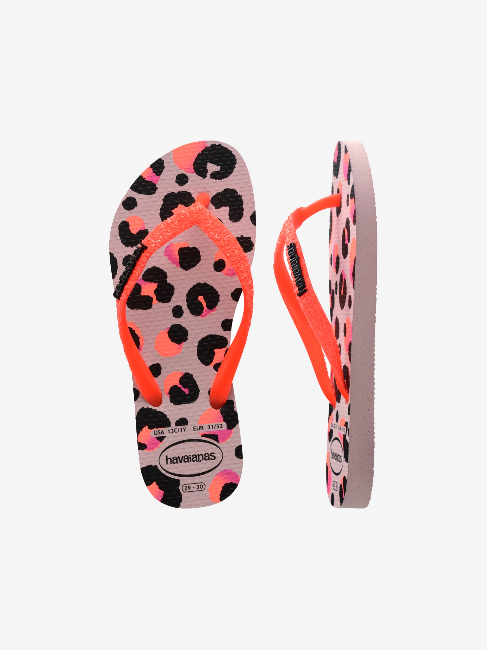 Chinelos Havaianas Slim Glitter Trendy Kids Padrão Leopardo