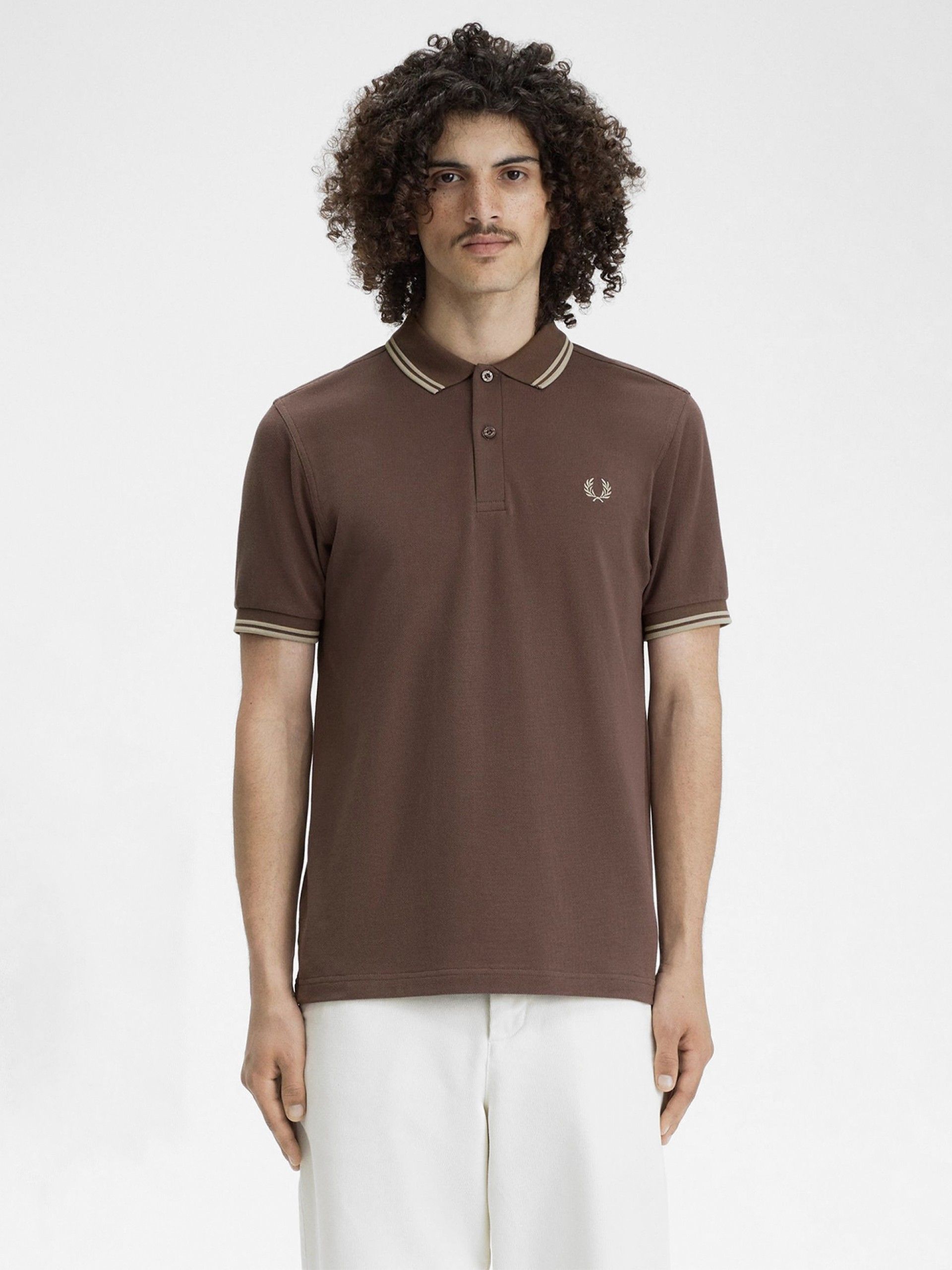 Fred Perry M3600 Twin Tipped Brown and Beige Polo Shirt