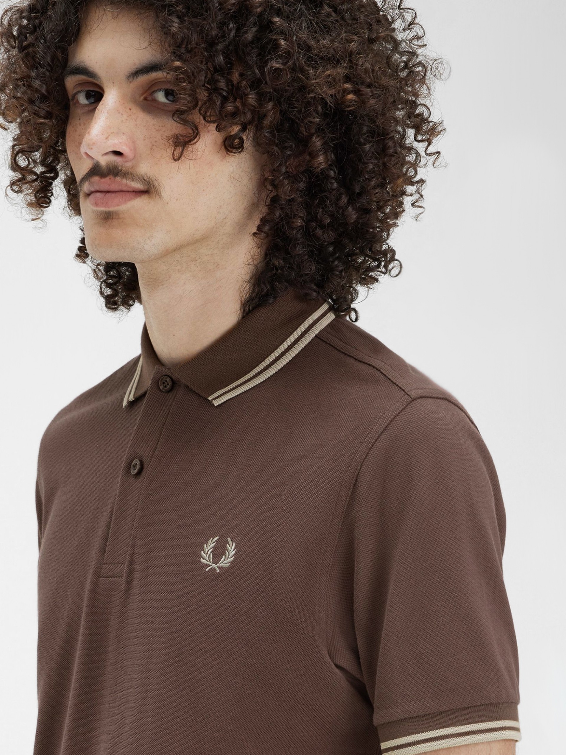 Fred Perry M3600 Twin Tipped Brown and Beige Polo Shirt