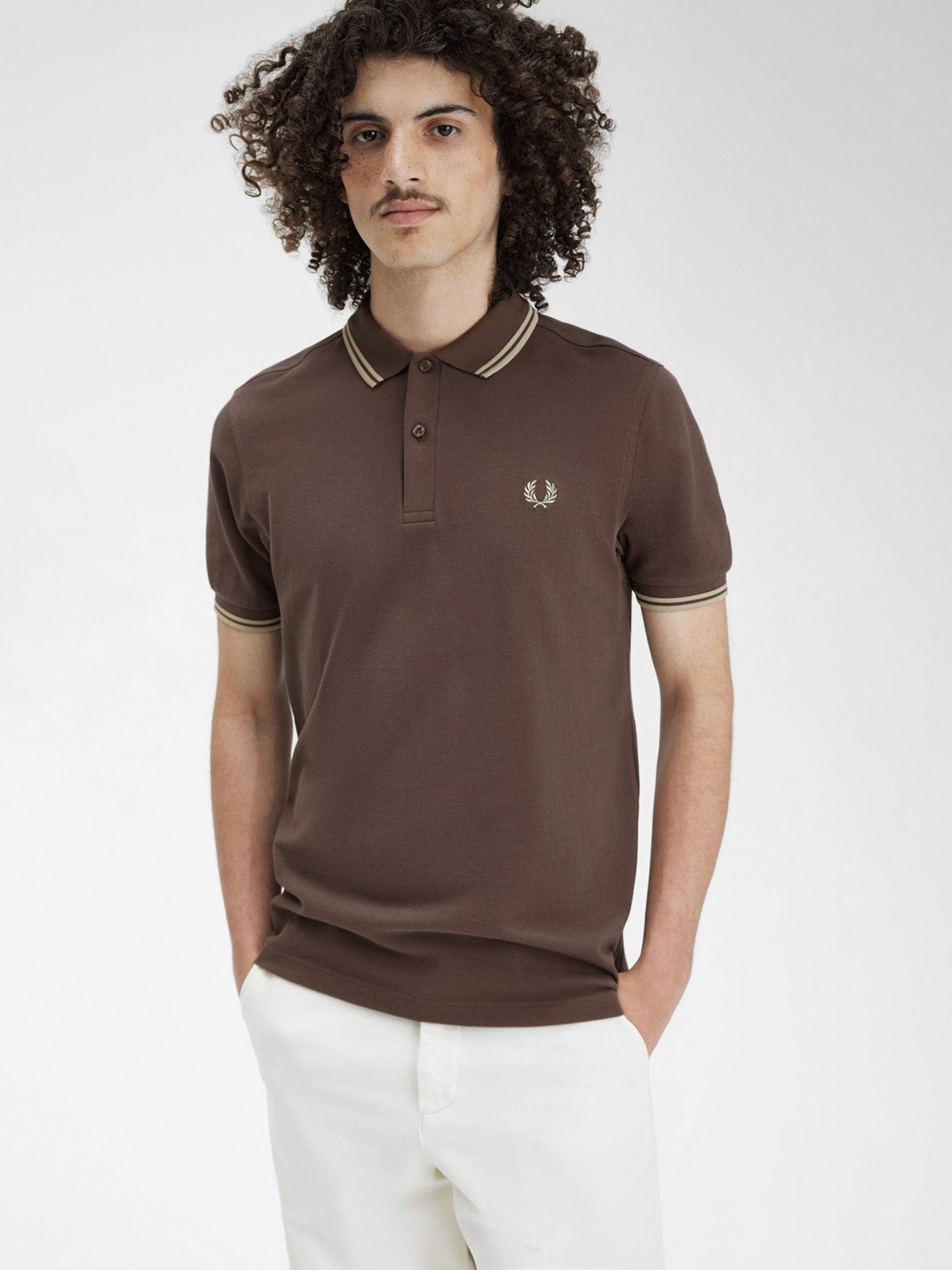 Fred Perry M3600 Twin Tipped Brown and Beige Polo Shirt