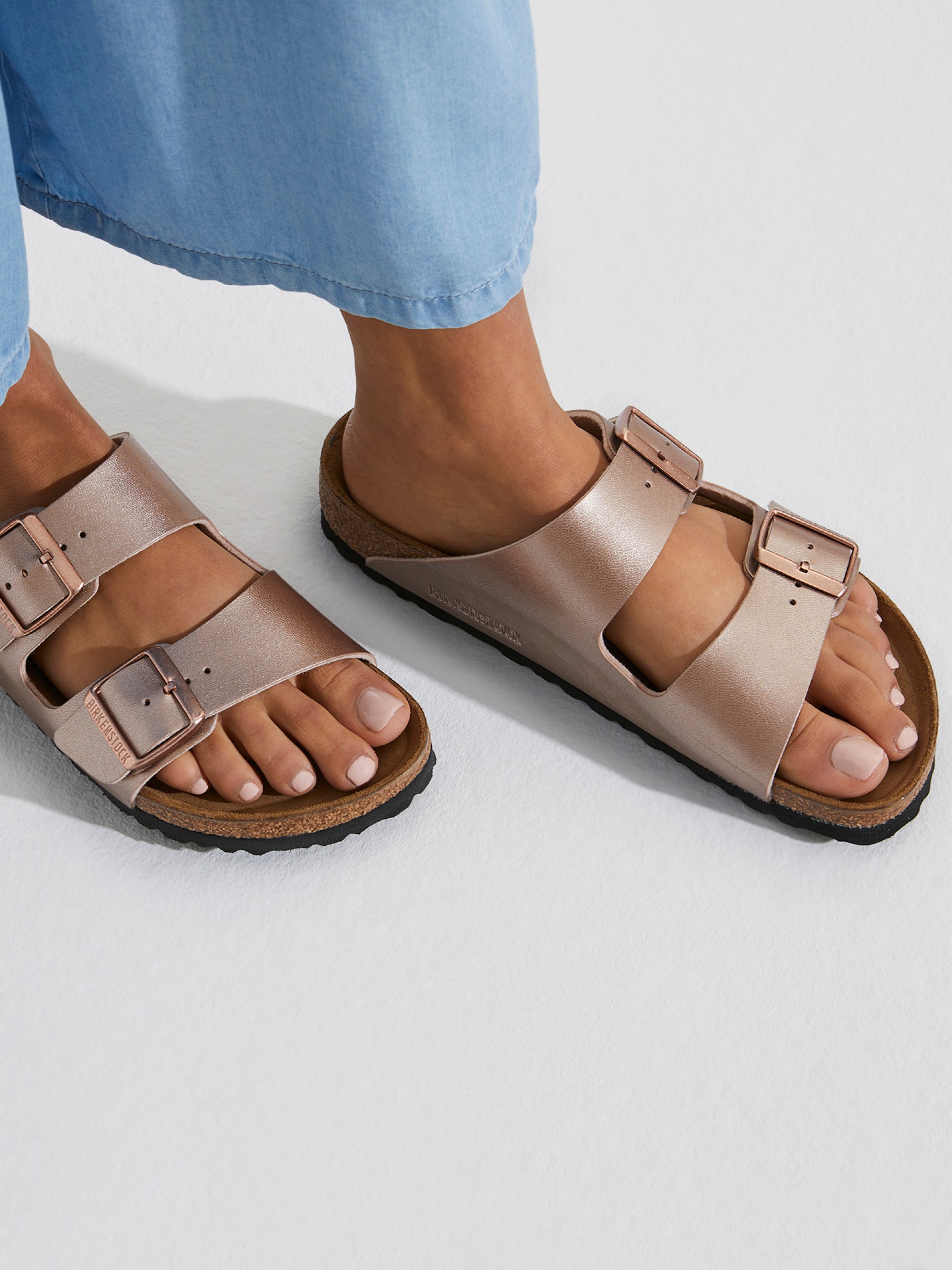 Birkenstock Arizona Birko-Flor Rose Gold Slides