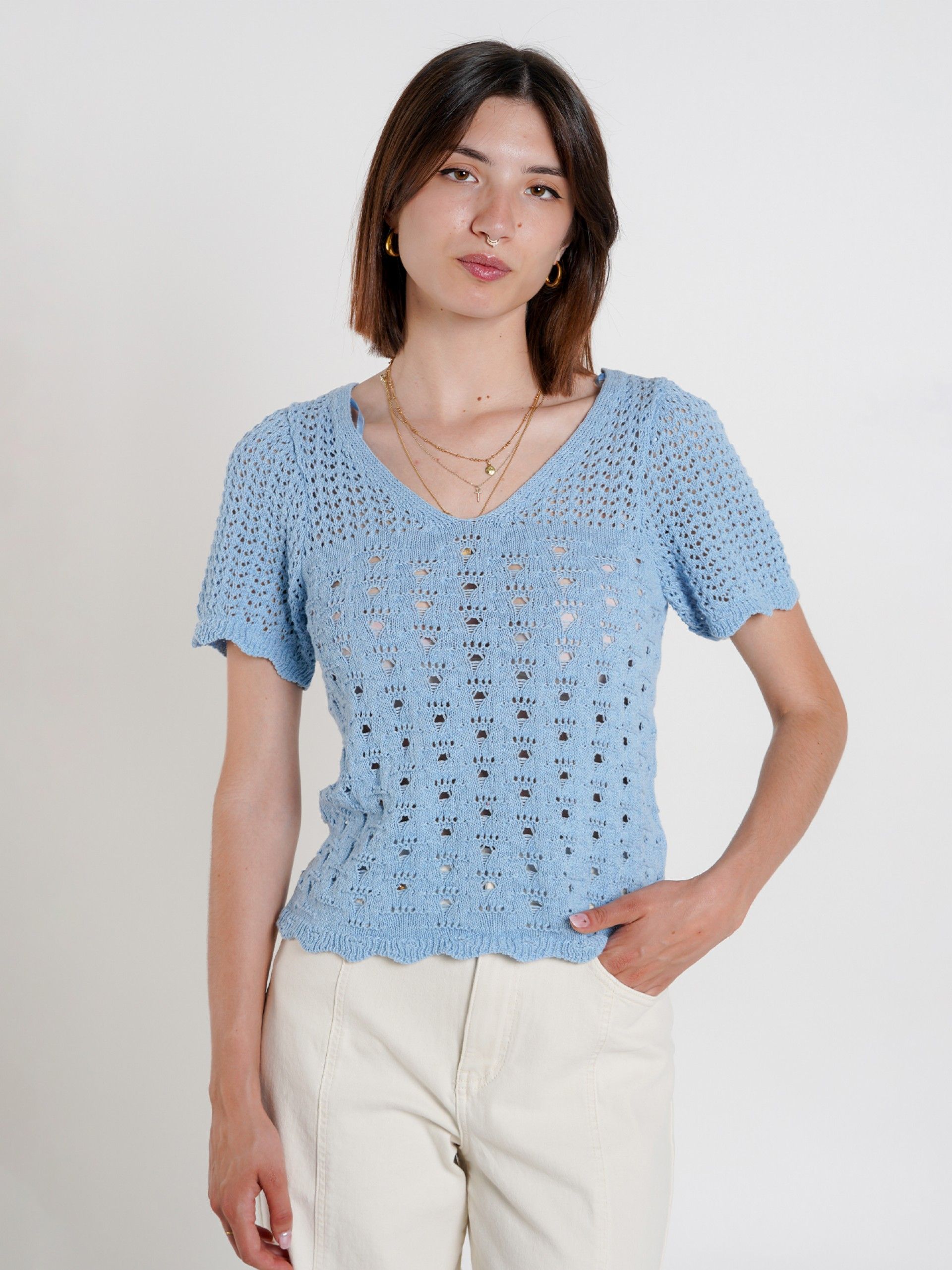 Camiseta Only Becca Life V-Neck Top Cc Knt