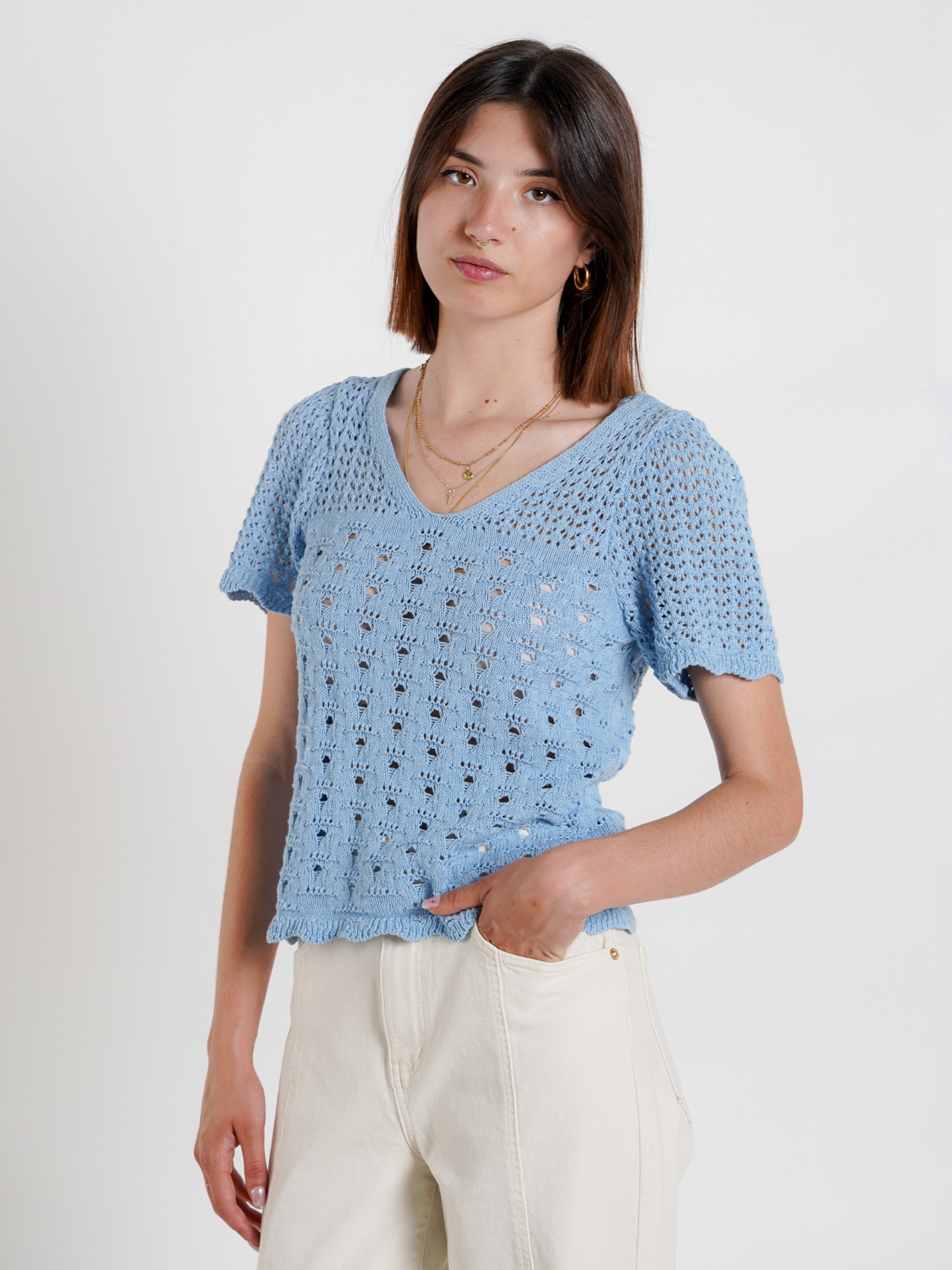 Camiseta Only Becca Life V-Neck Top Cc Knt