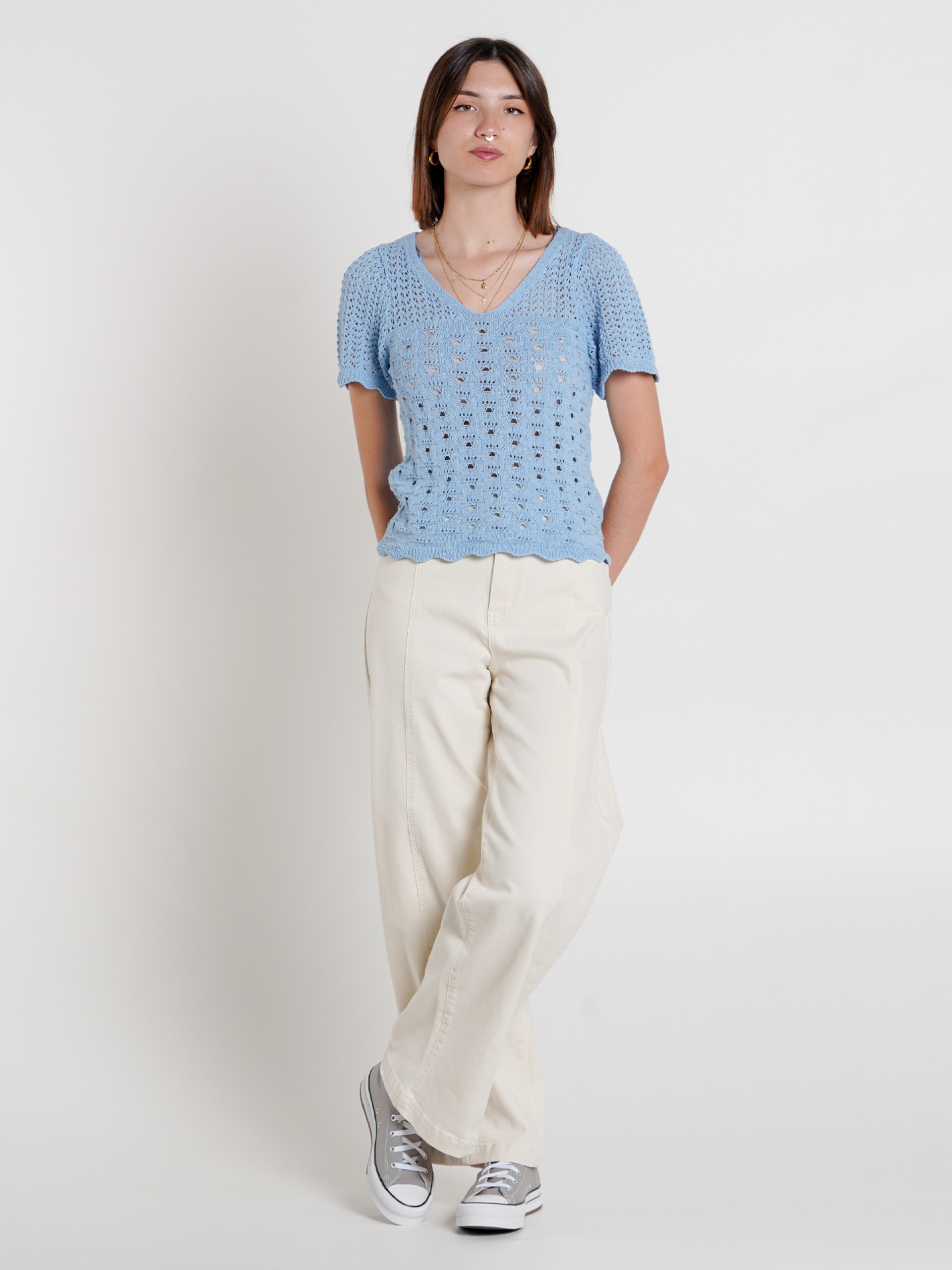 Camiseta Only Becca Life V-Neck Top Cc Knt