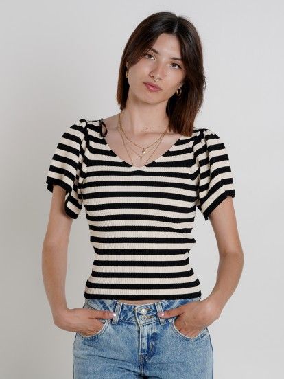 Only Leelo Stripe Ss Back V-Neck T-shirt