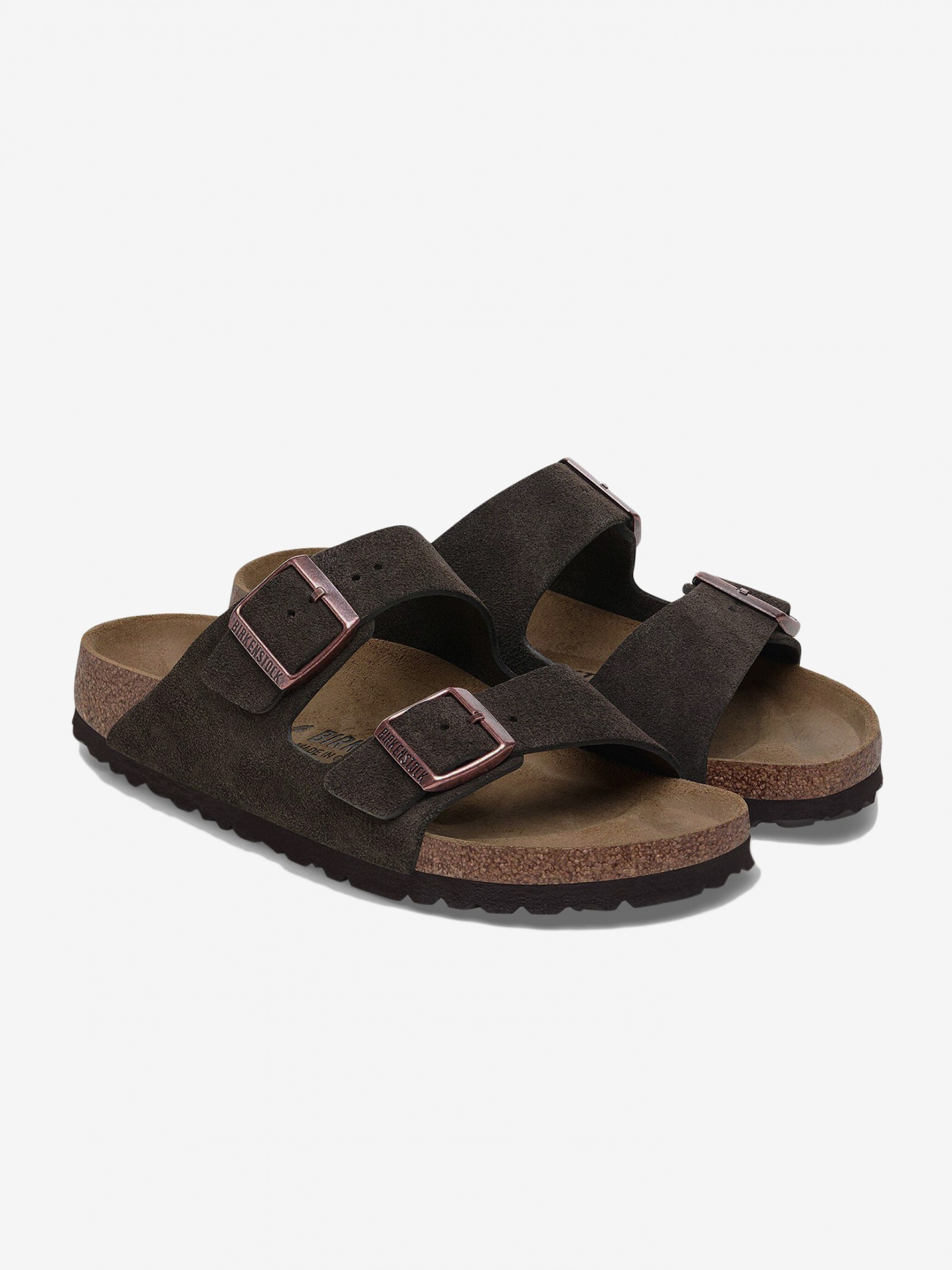 Chinelos Birkenstock Arizona Couro em Camurça Castanhos