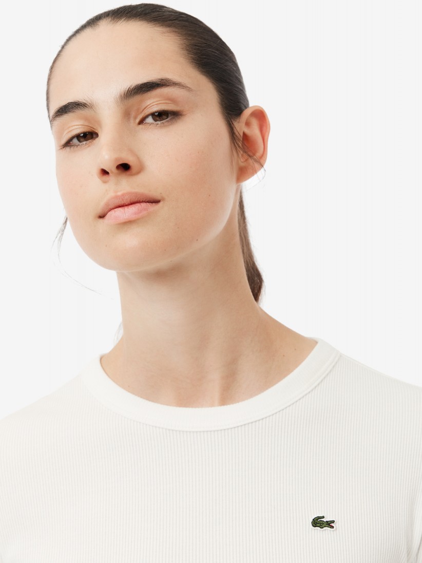 Lacoste Long Sleeved Ribbed Cotton White T-shirt