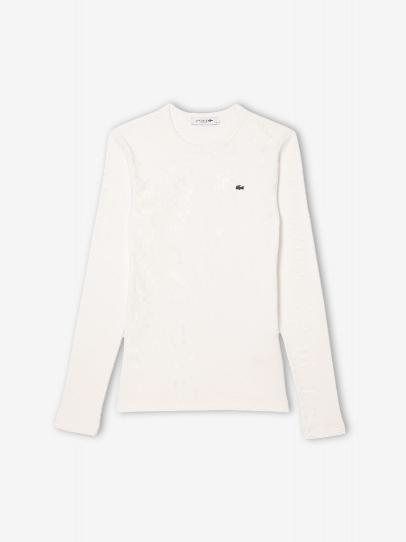 Lacoste Long Sleeved Ribbed Cotton White T-shirt