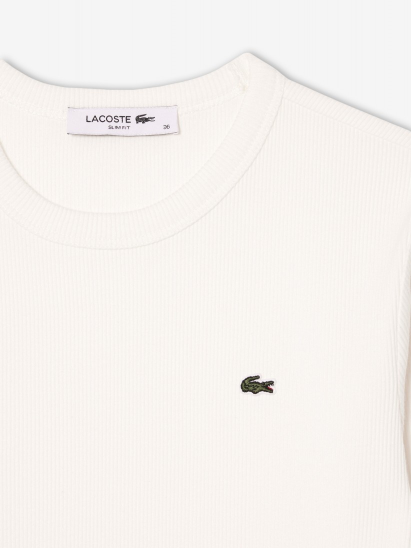 Lacoste Long Sleeved Ribbed Cotton White T-shirt