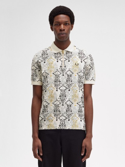 Fred Perry Abstract Print Crepe Pique Polo Shirt