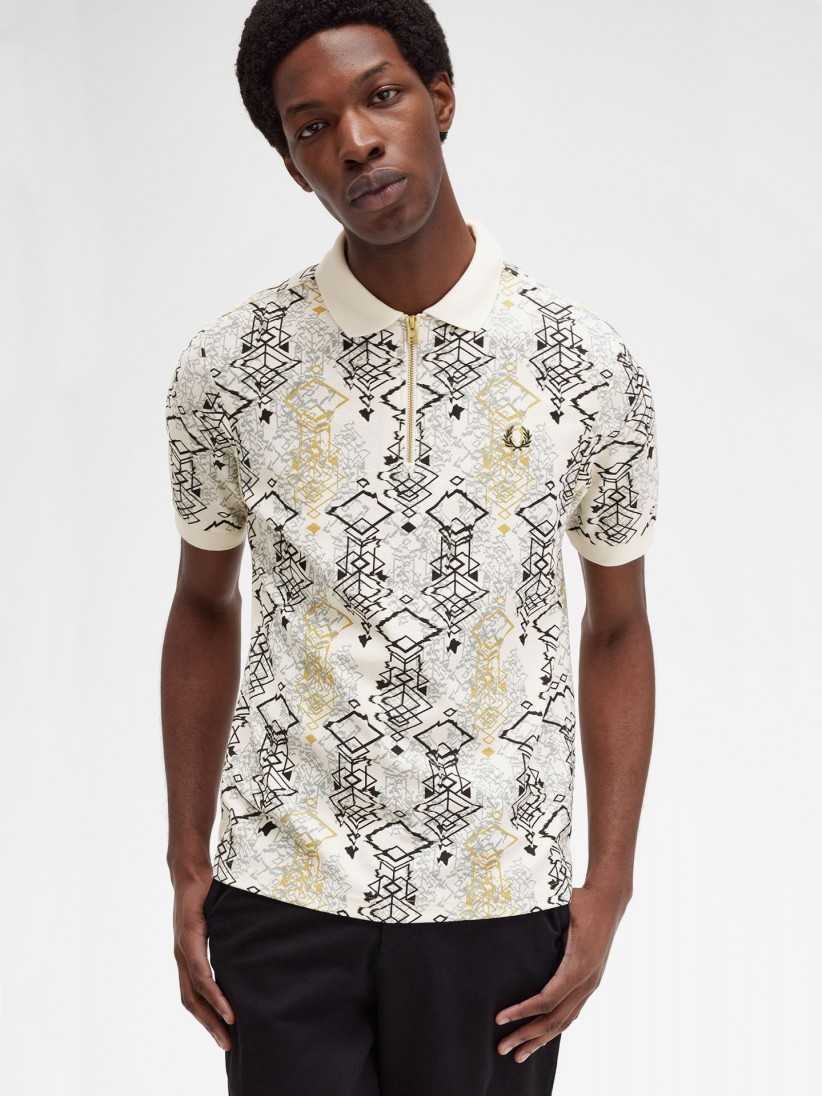 Fred Perry Abstract Print Crepe Pique Polo Shirt