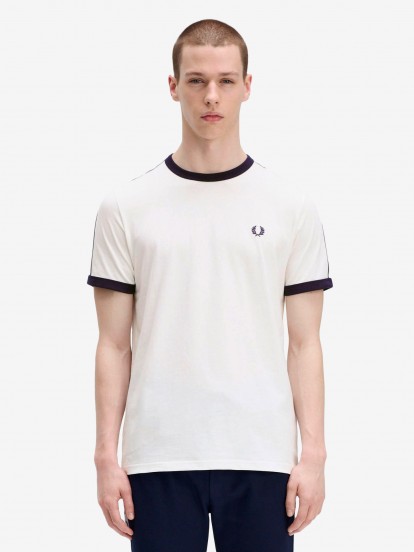 T-shirt Fred Perry Taped Ringer Branca e Preta
