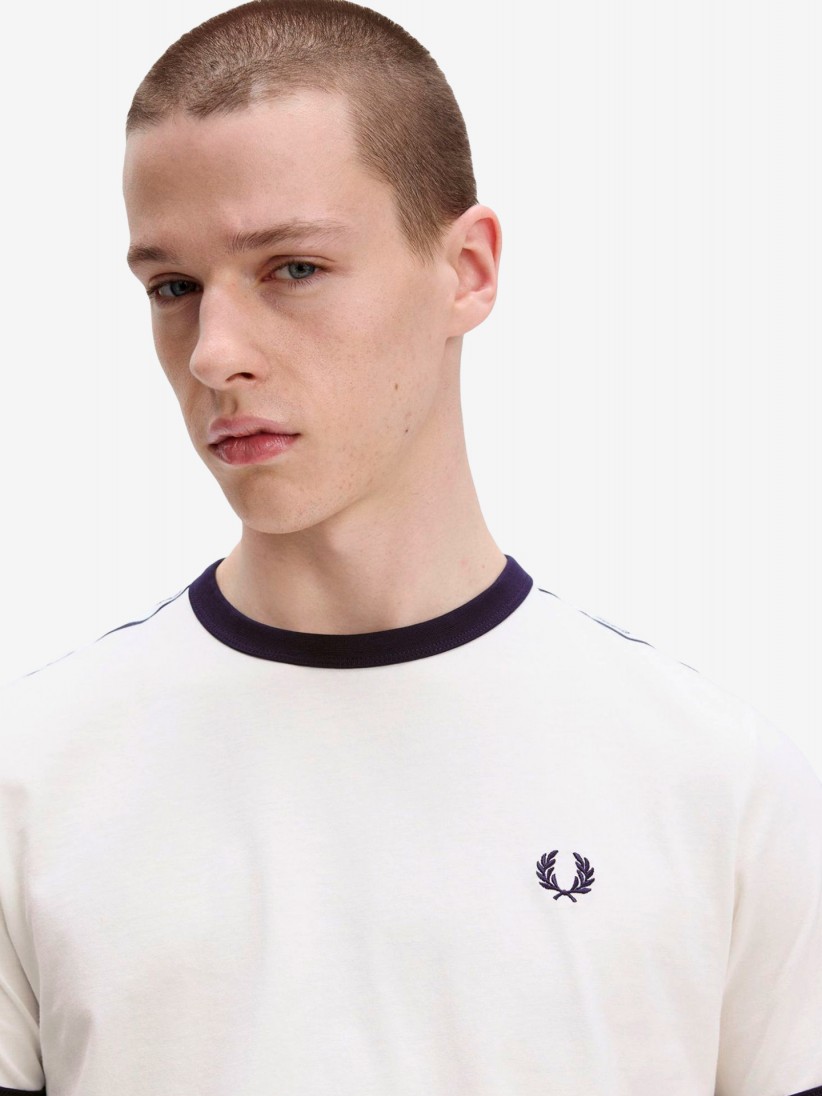 T-shirt Fred Perry Taped Ringer Branca e Preta