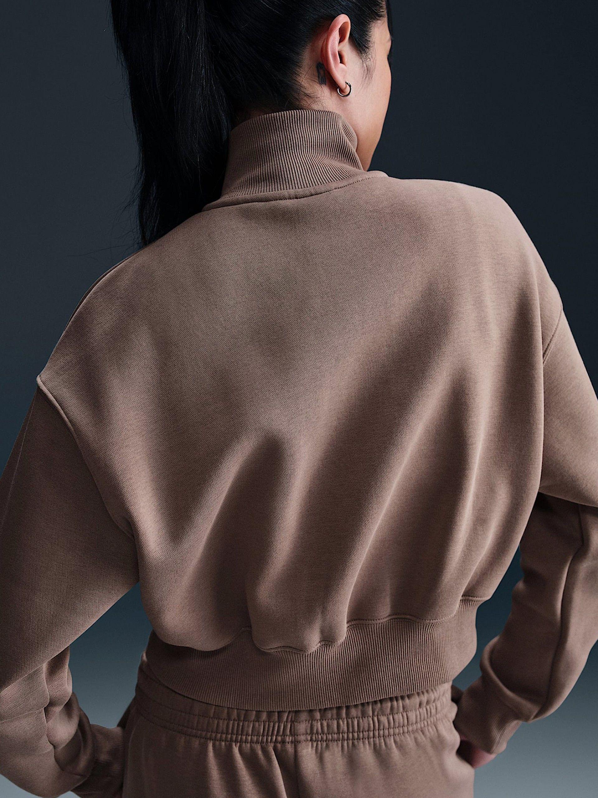 Camisola com Fecho Nike Sportswear Phoenix Fleece Crop Castanha