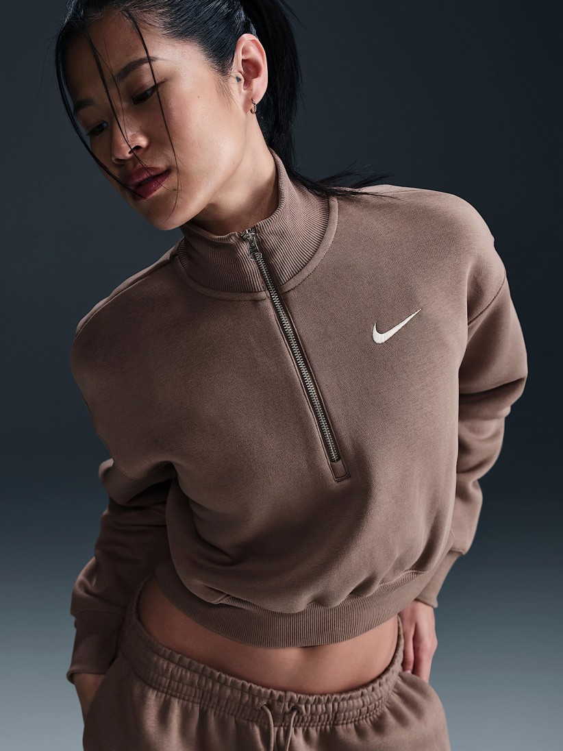 Nike Sportswear Phoenix Fleece Crop Brown Zip Sweater