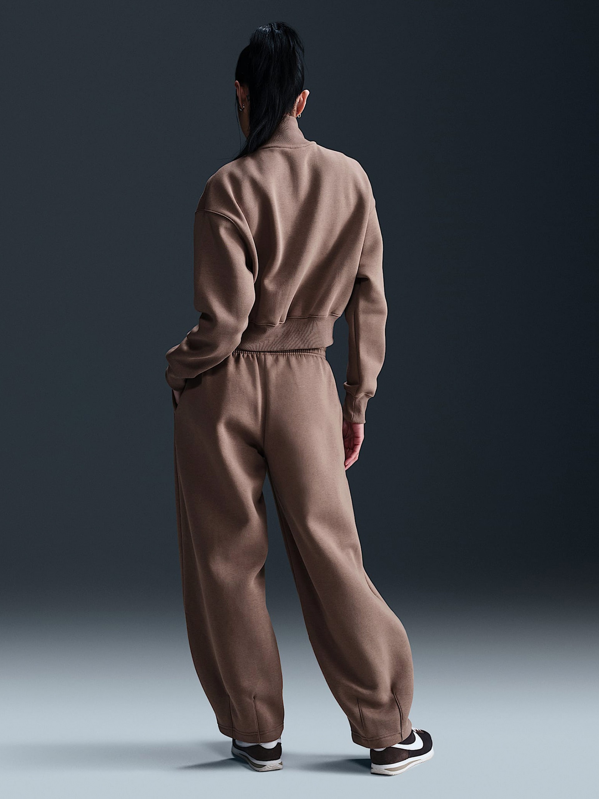 Camisola com Fecho Nike Sportswear Phoenix Fleece Crop Castanha