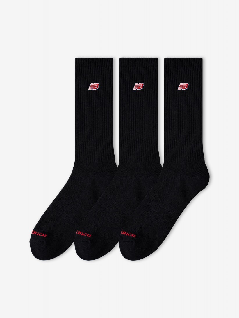 Meias New Balance Patch Logo Crew Pretas (3 Pares)