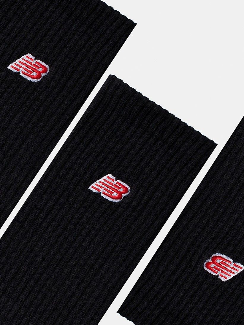 Meias New Balance Patch Logo Crew Pretas (3 Pares)