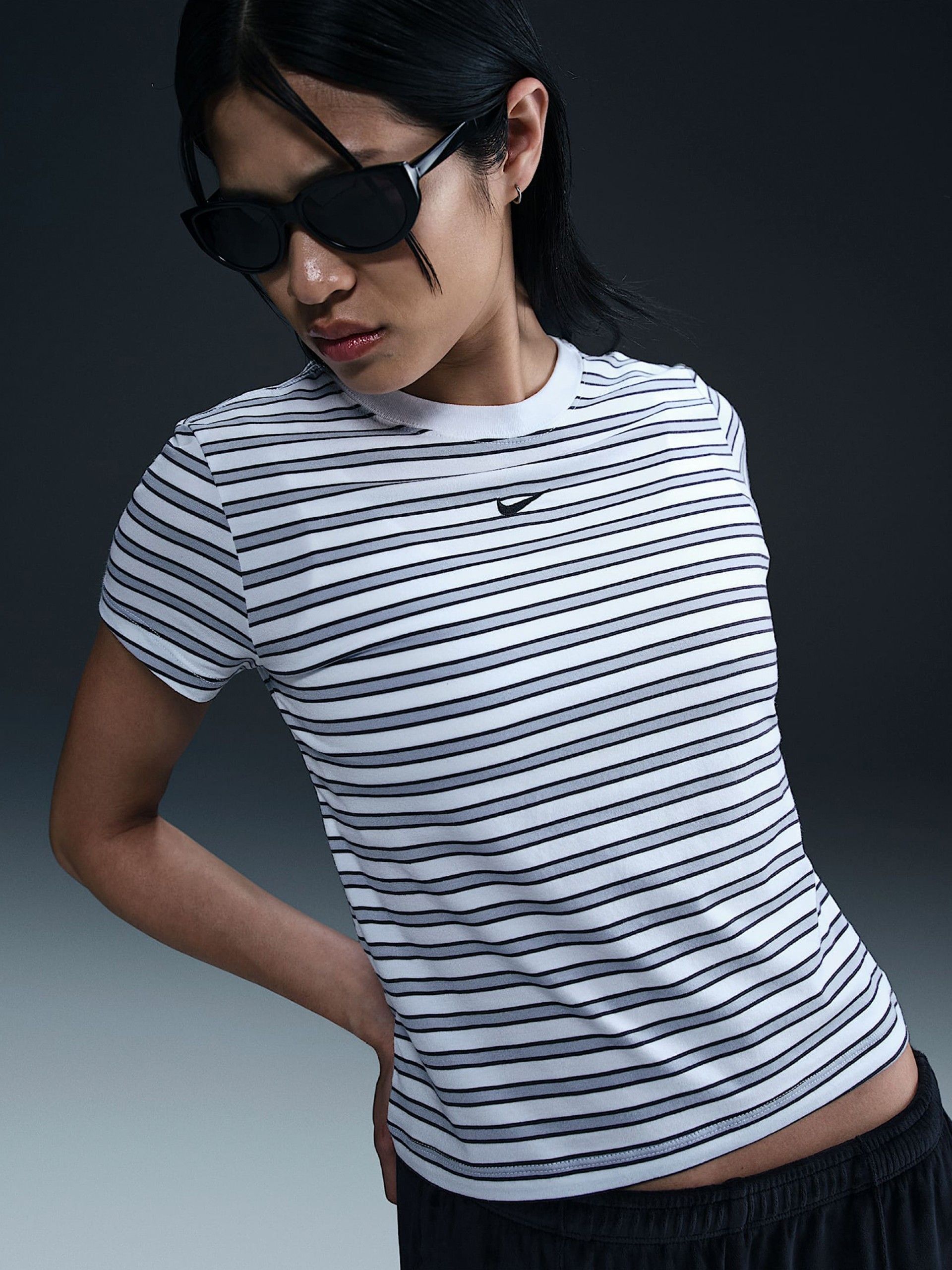 Nike Sportswear Chill Knit White Striped T-shirt For Women