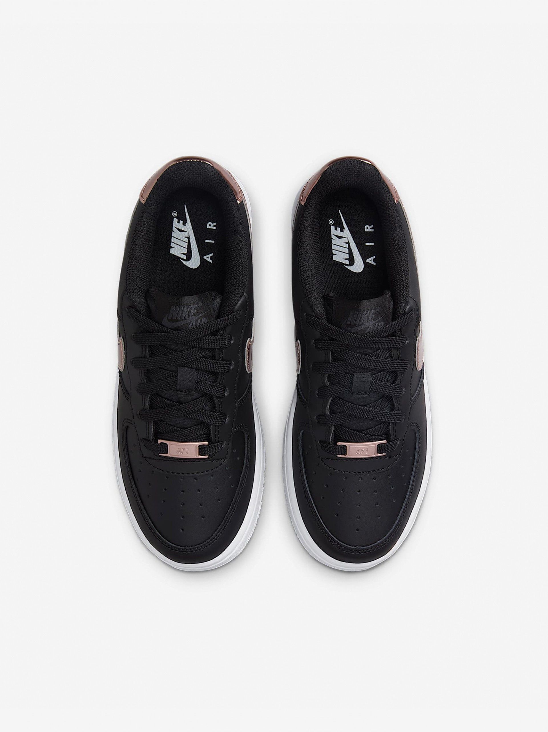 Zapatillas Nike Air Force 1 Negras y Rosa Metalizado Para Niño