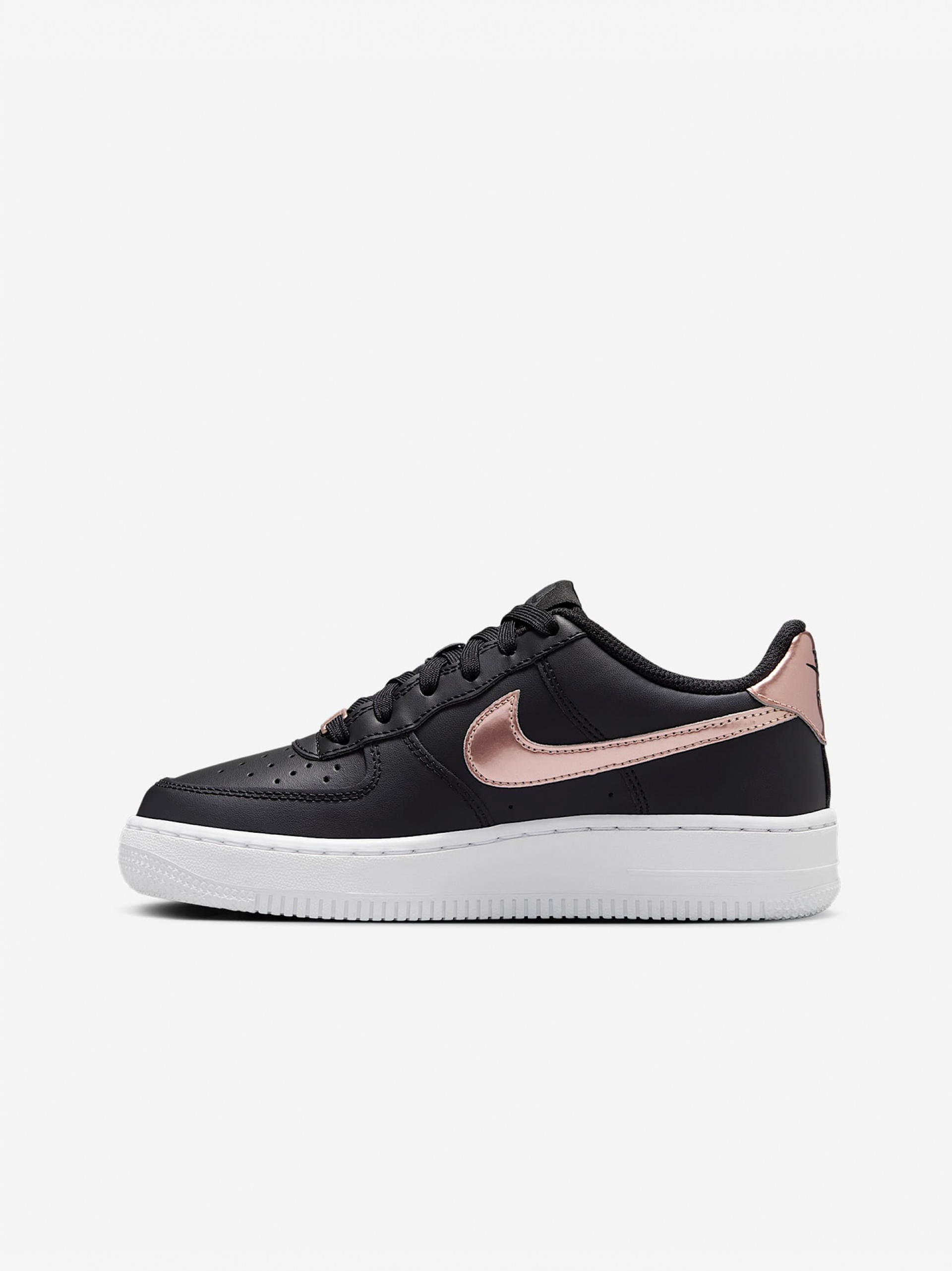 Zapatillas Nike Air Force 1 Negras y Rosa Metalizado Para Niño