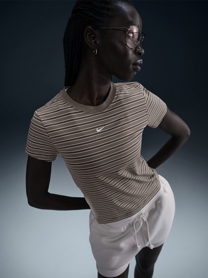 Nike Sportswear Chill Knit Brown Striped T-shirt For Women