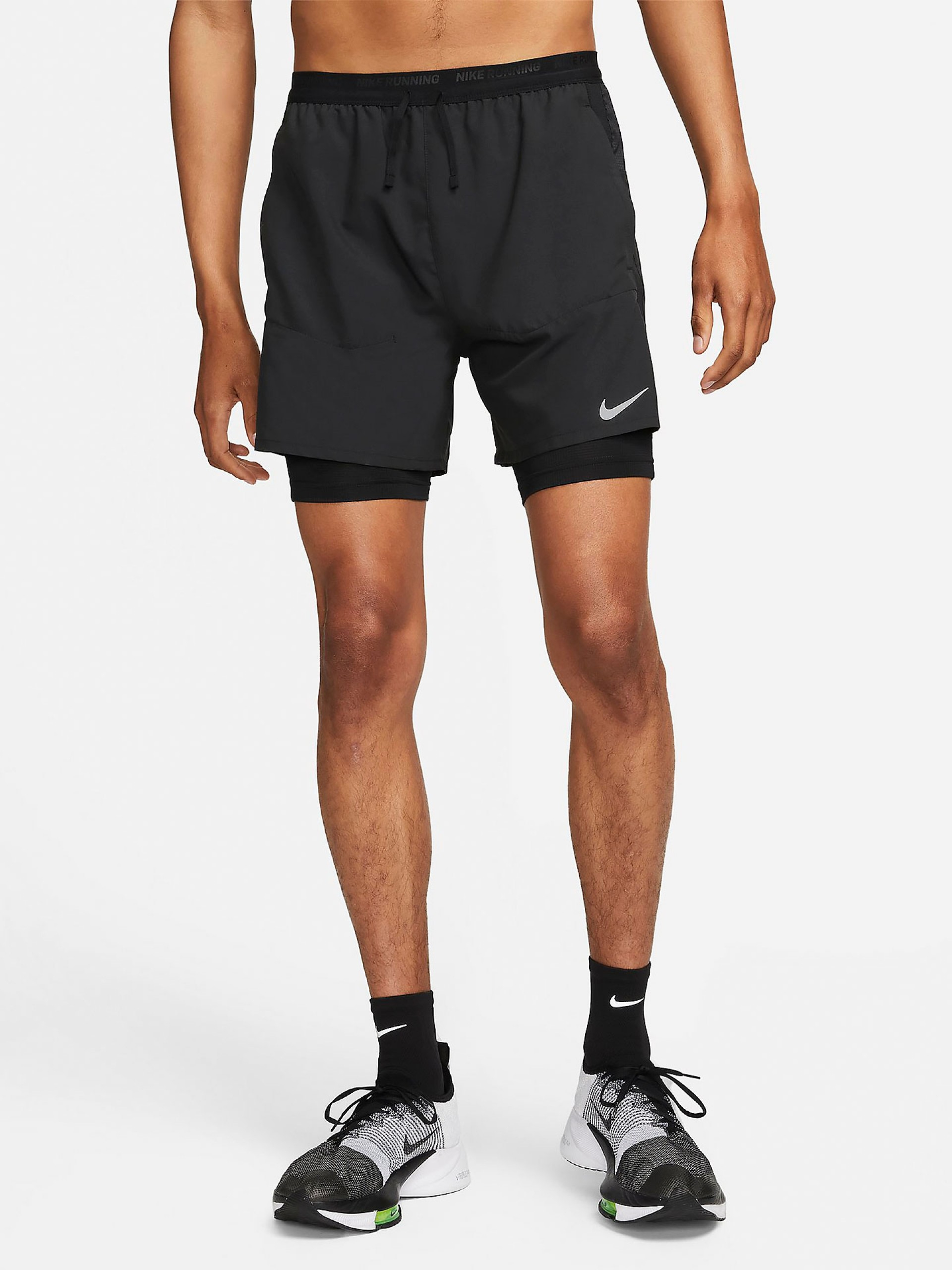 Pantalones Cortos de Running Nike Dri-FIT Stride Hybrid 13cm Negros Para Hombre