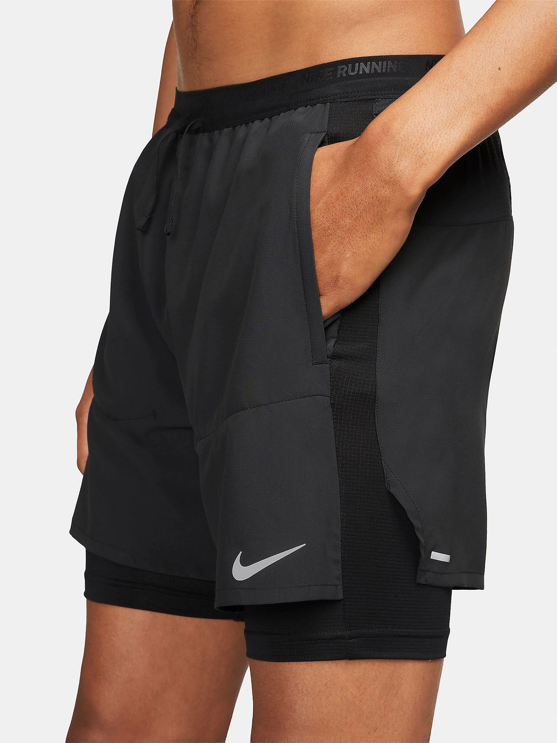 Pantalones Cortos de Running Nike Dri-FIT Stride Hybrid 13cm Negros Para Hombre