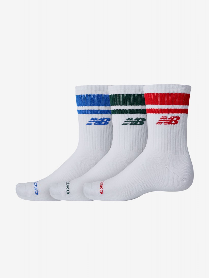 New Balance Everyday Stripe Midcalf White Socks (3 Pairs)