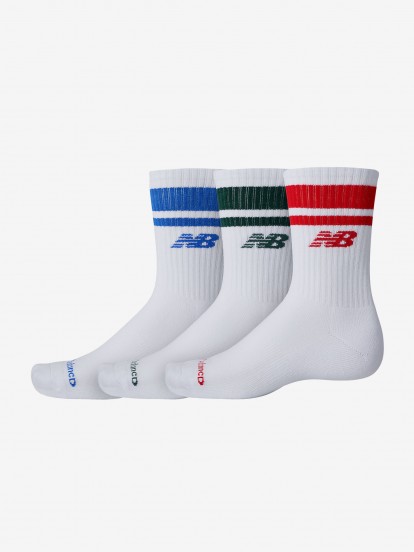Meias New Balance Everyday Stripe de Cano Mdio Brancas (3 Pares)