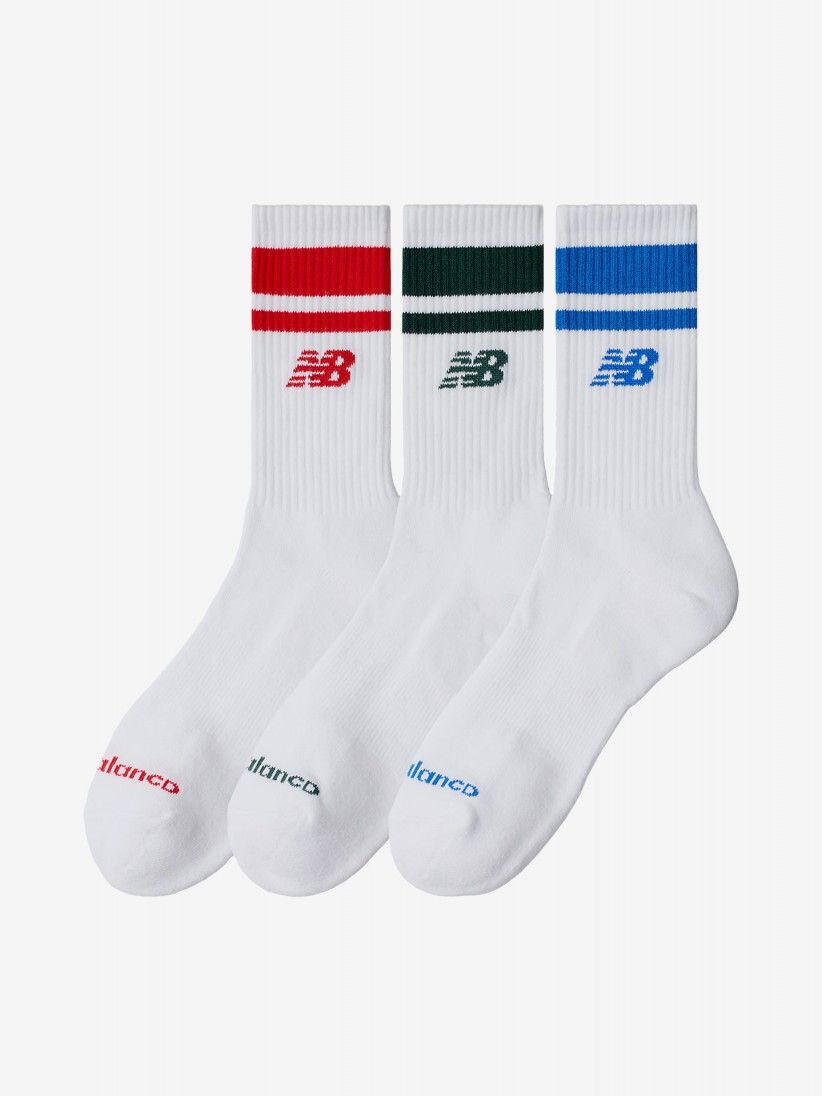New Balance Everyday Stripe Midcalf White Socks (3 Pairs)