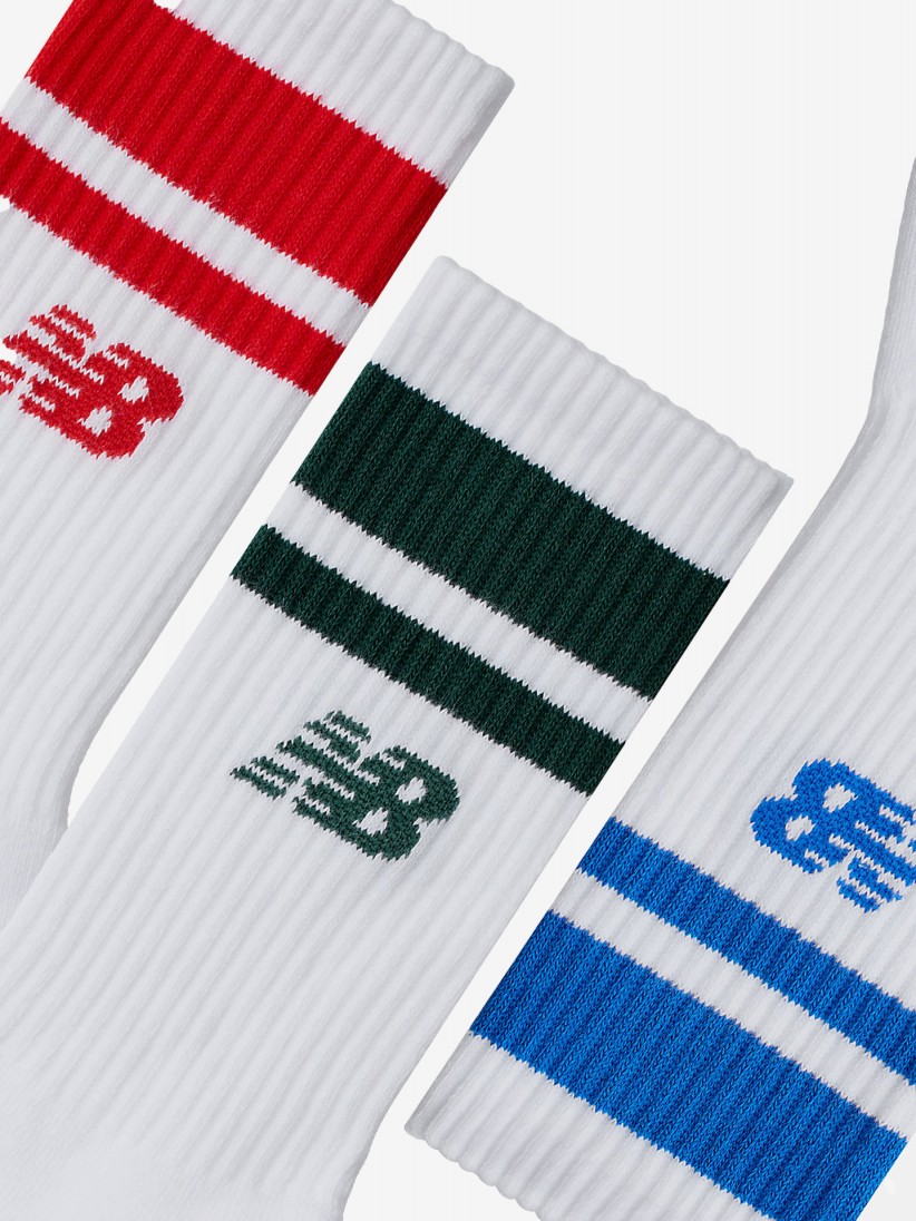 New Balance Everyday Stripe Midcalf White Socks (3 Pairs)