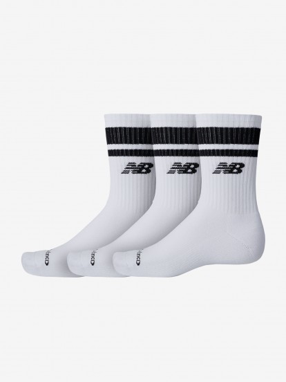 Meias New Balance Everyday Stripe de Cano Mdio Brancas (3 Pares)