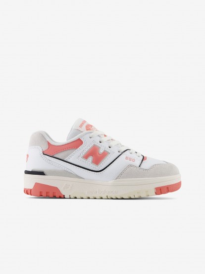 New Balance PSB550 White and Coral Sneakers