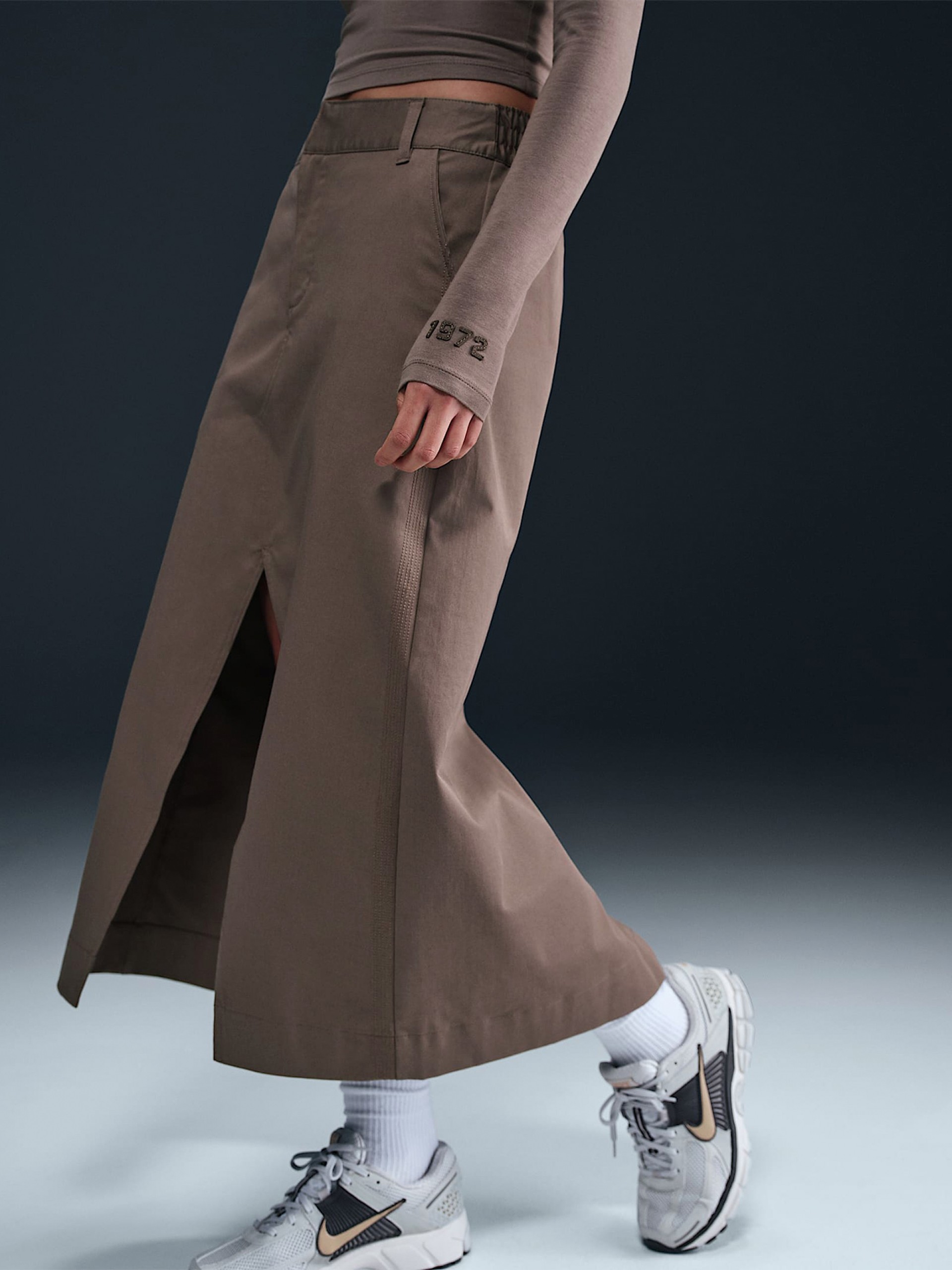 Saia Midi Nike Sportswear Collection De Sarja Castanha Para Mulher